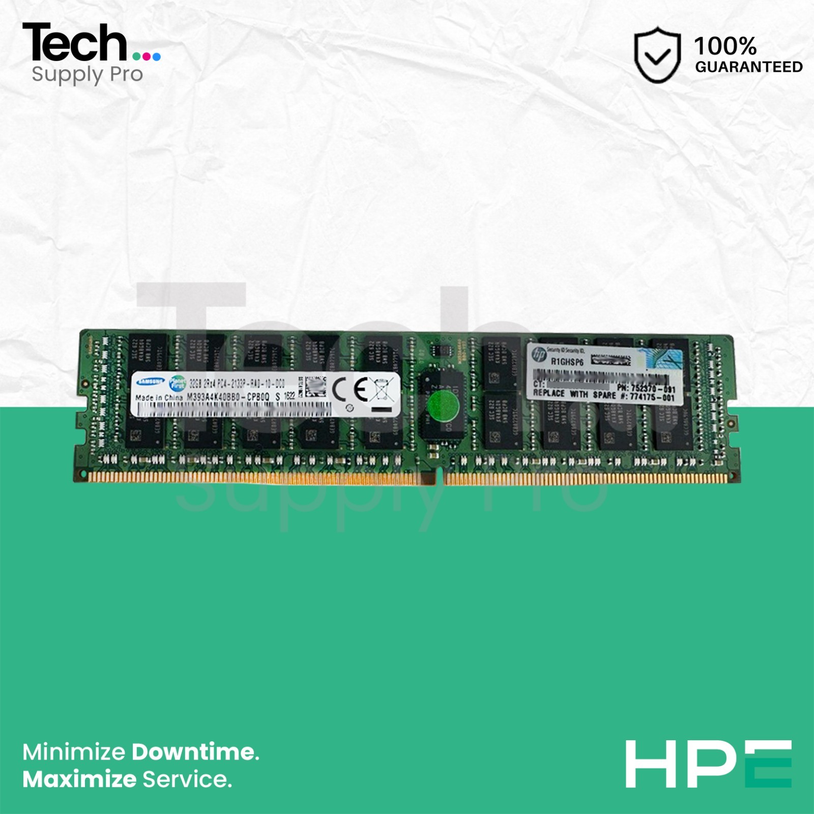 728629-B21 HP 32GB PC4-17000 DDR4-2133MHz ECC 2Rx4 1.2V RDIMM Memory 752370-091