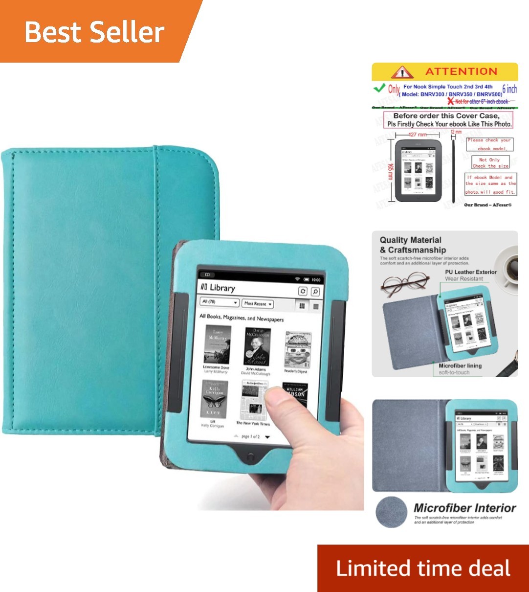 Luxury Leather Flip Case for Barnes & Noble Nook - Fits Models BNRV300/350/500