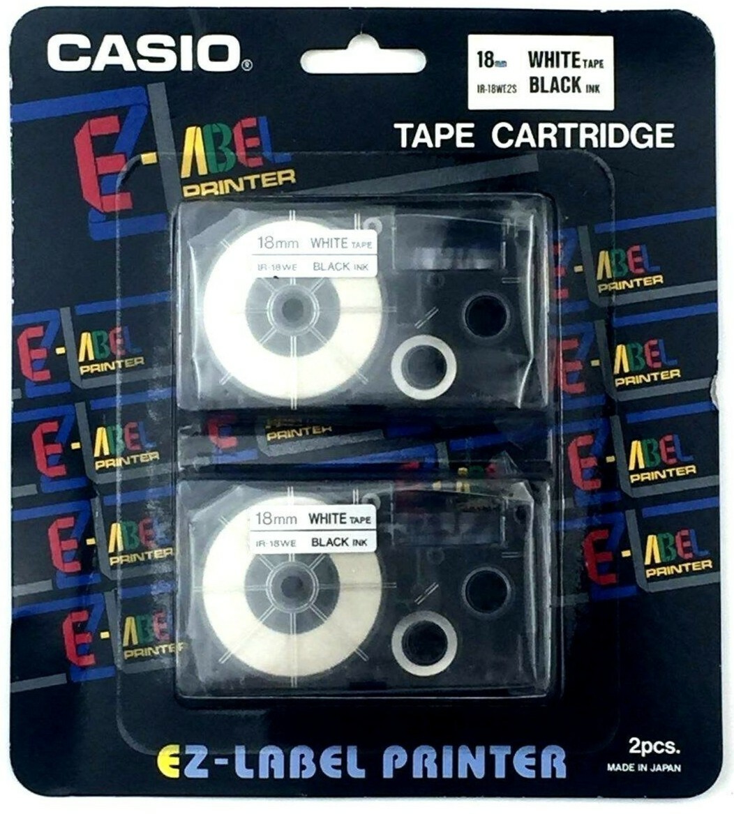 CASIO IR-18WE2S TAPE CASSETTES, 18mm,BLACK ON WHITE, 2 PACK NEW .