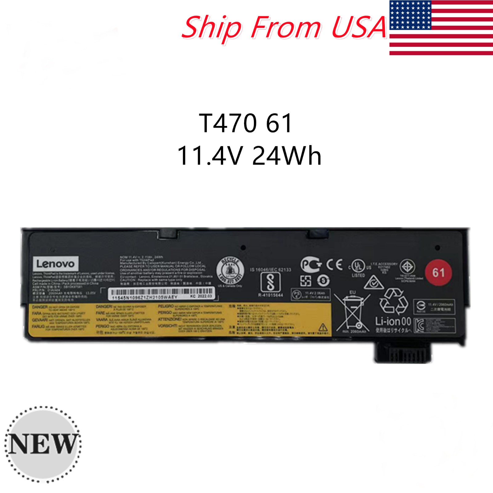 61 3-CELL Genuine 24WH 01AV423 Battery For Lenovo ThinkPad T470 T480 T570 T580