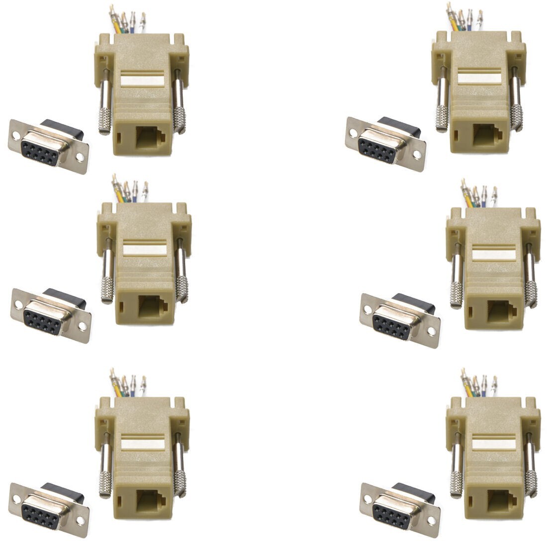 6 Pack DB9 Female RS232 to RJ11 RJ12 6P6C 6 Wires Telephone Modular Adapter