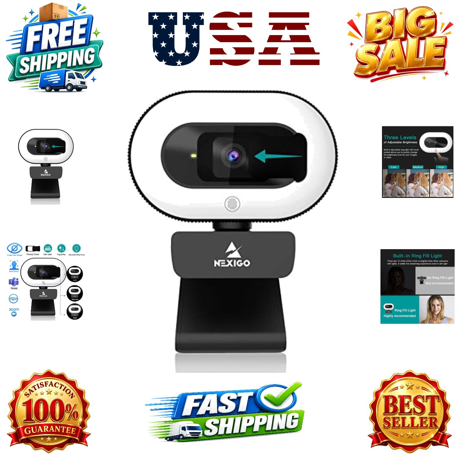 StreamCam N930E with Software, 1080P Webcam with Ring Light and Privacy Cover...
