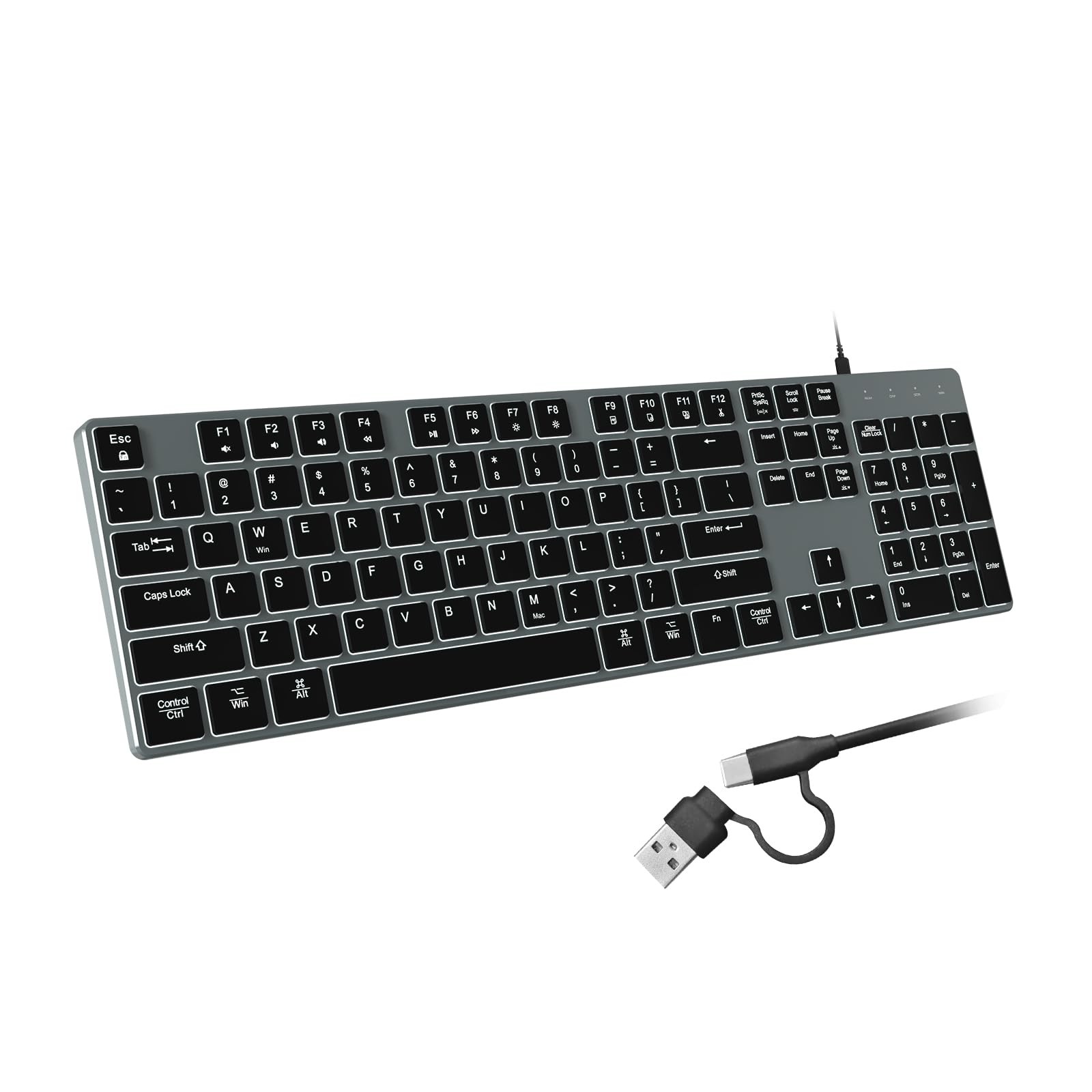 Wired Backlit Keyboard Aluminum Slim Full Size