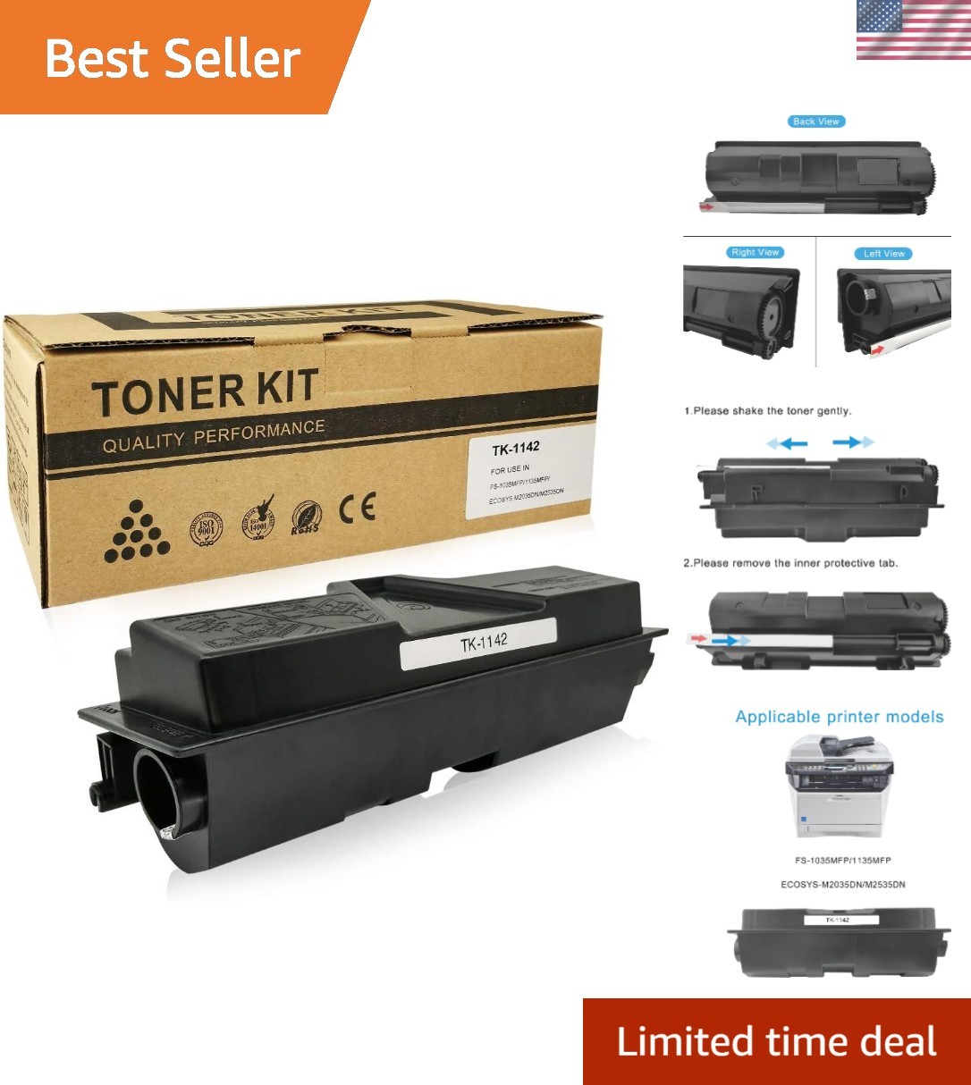 Eco-Friendly TK1142 Toner Cartridge for Kyocera - 7200 Pages, High Quality