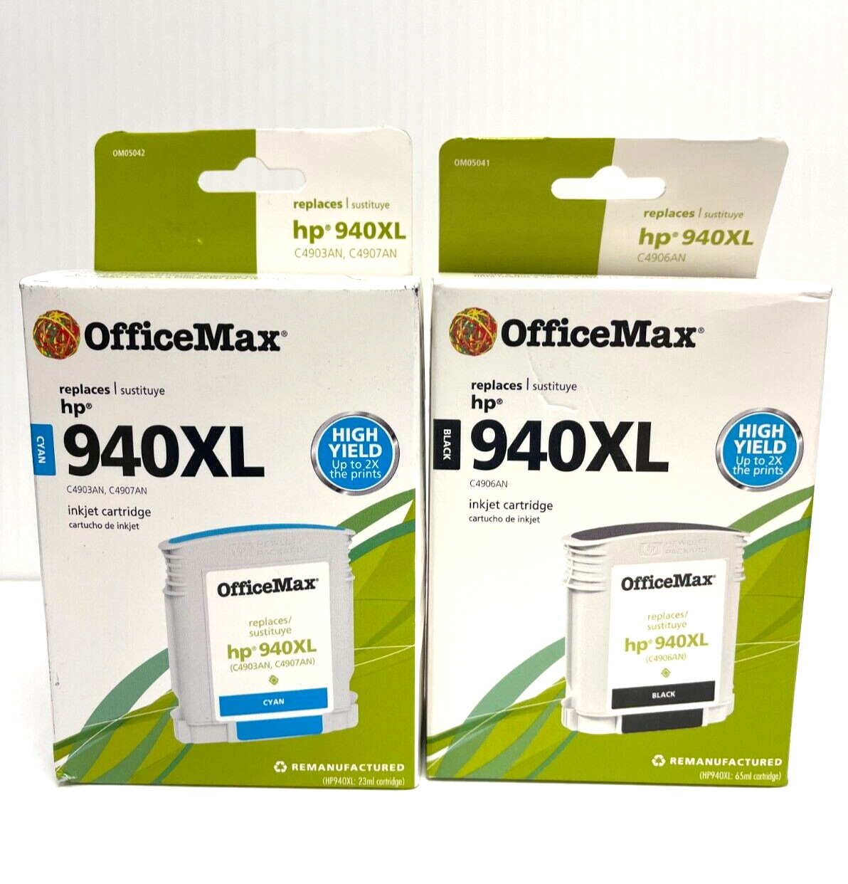 2-OfficeMax Black/Cyan High Yield Ink Cartridge Compatible with HP 940XL NEW