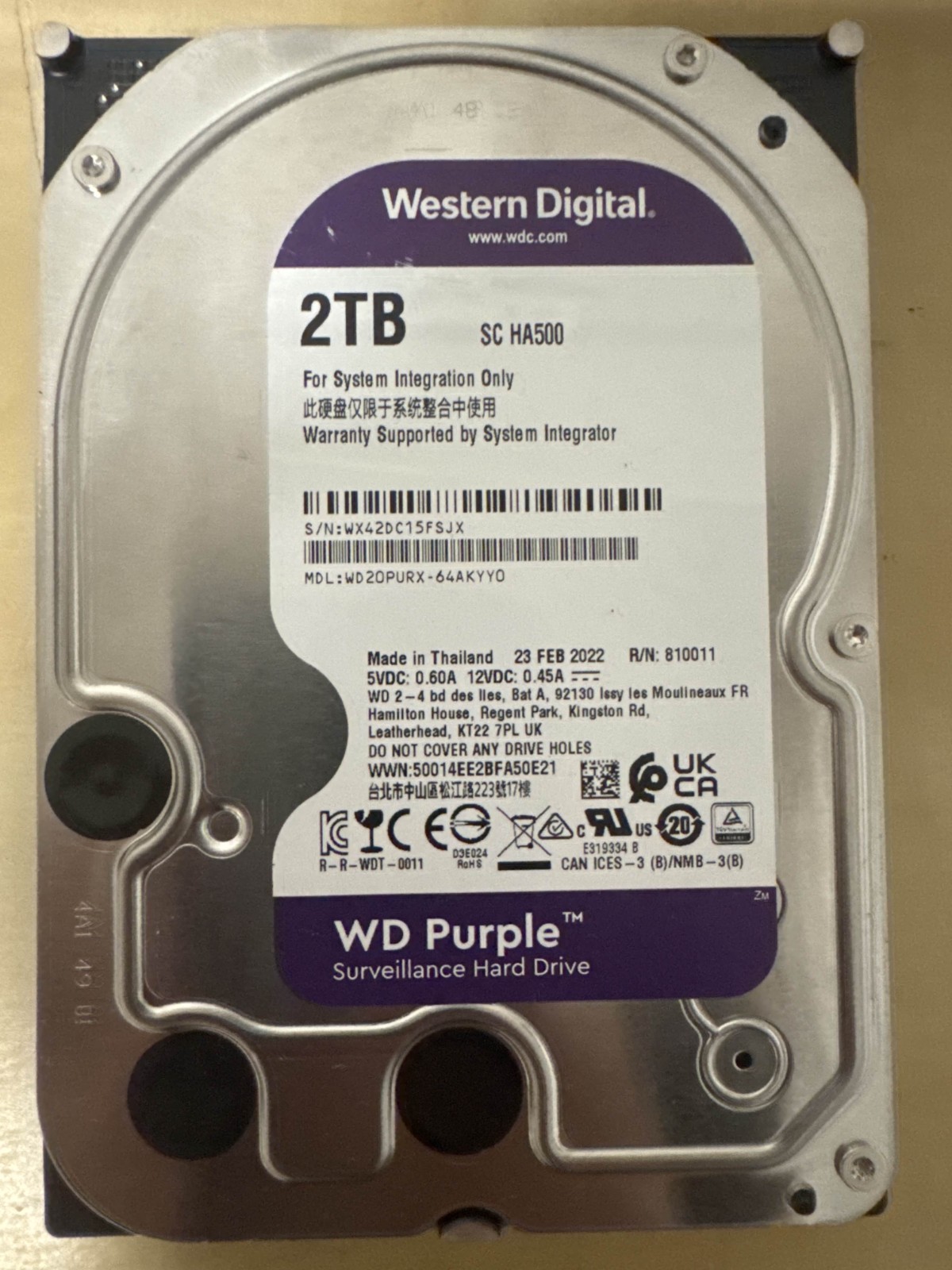 Western Digital Purple 2TB WD20PURX-64AKYY0 HDD