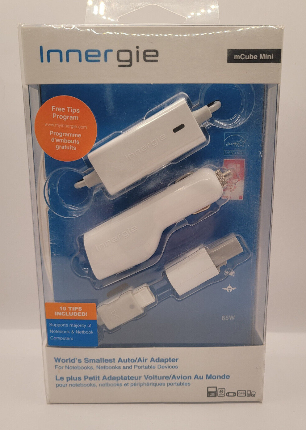 Innergie mCube Mini Universal 65W Auto Air Travel Power Adapter W-Case 10 Tips
