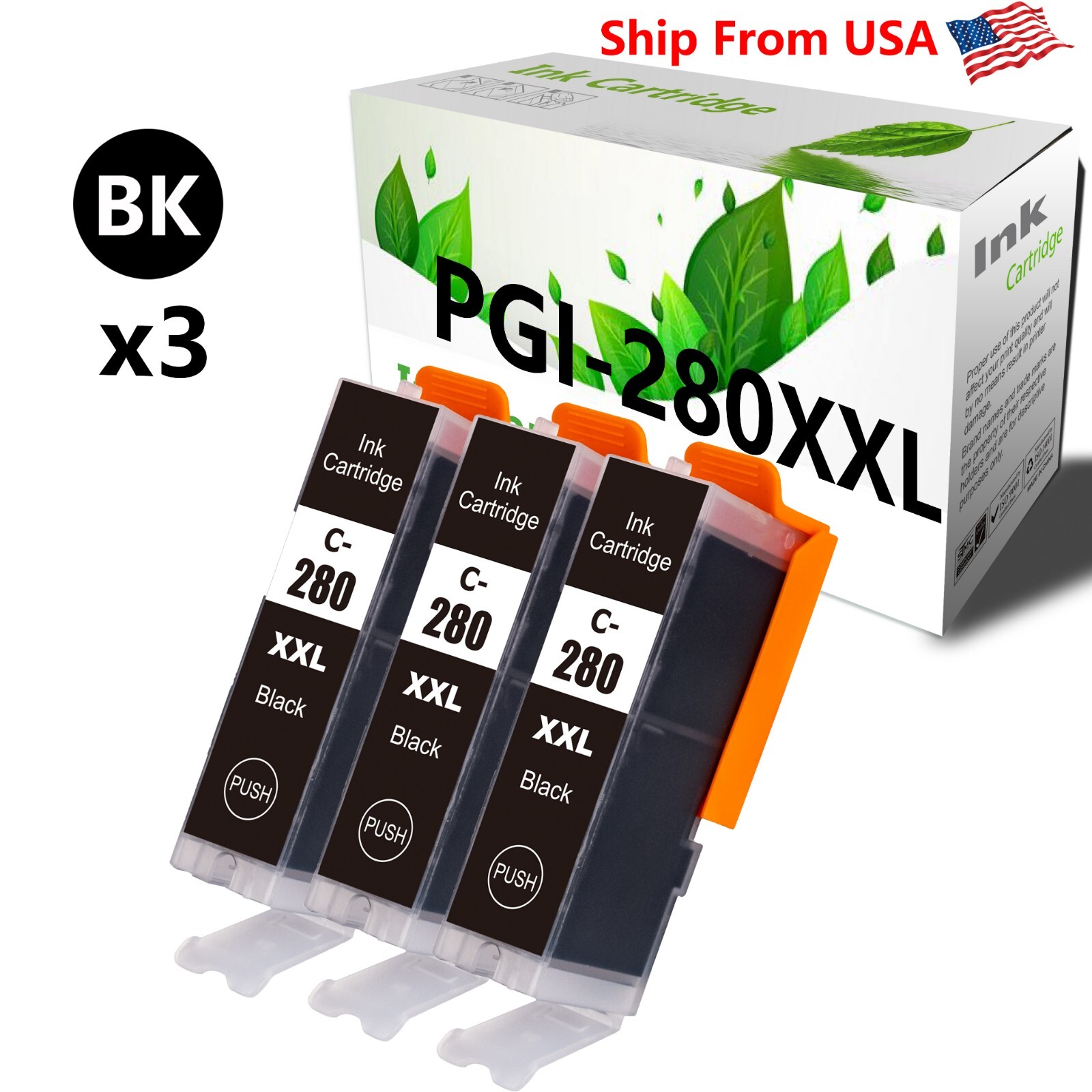 3 Pack Black PGI280XXL LOTS Ink Cartridge PGI-280XXL for PIXMA TR7520