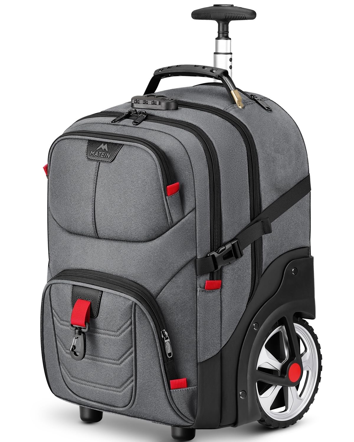 MATEIN Rolling Laptop Bag with Larger Wheels, Anti Theft Lock 17 Inch, Grey