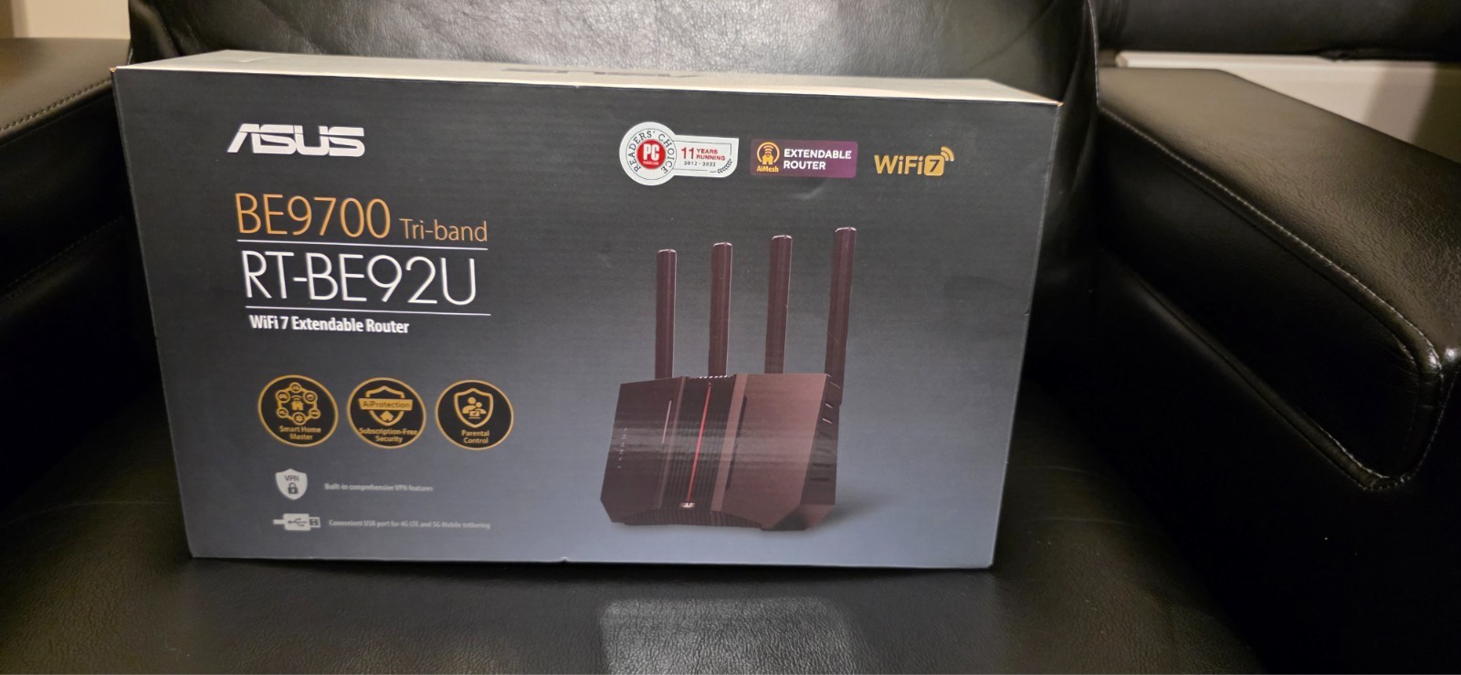 ASUS RT-BE9700 Tri-Band WiFi 7 (802.11be) Router, with 320 MHz bandwidth