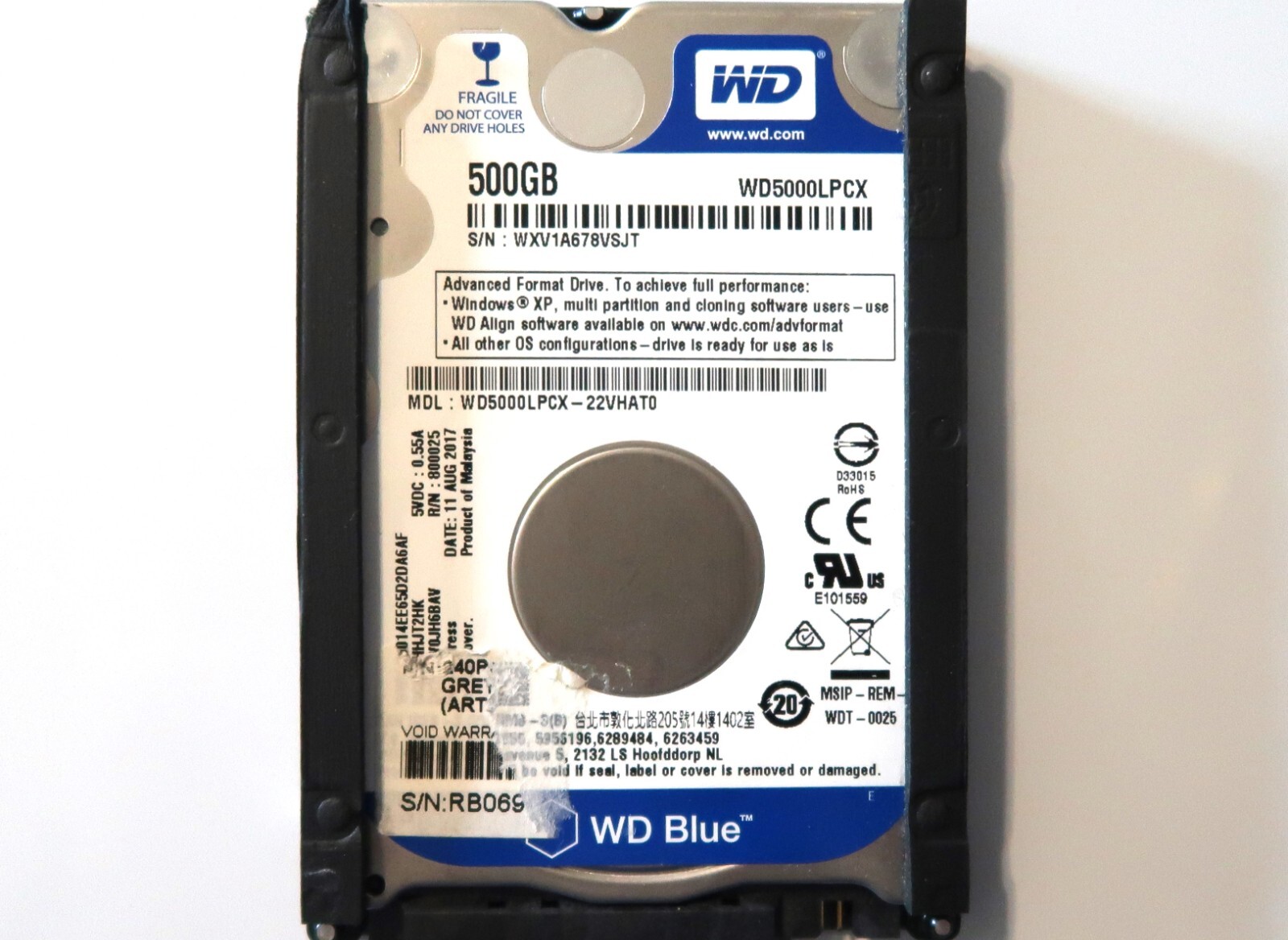 WD WD5000LPCX-22VHAT0 HHJT2HK (WXV1) Malaysia 500gb 2.5" Sata HDD 11AUG2017