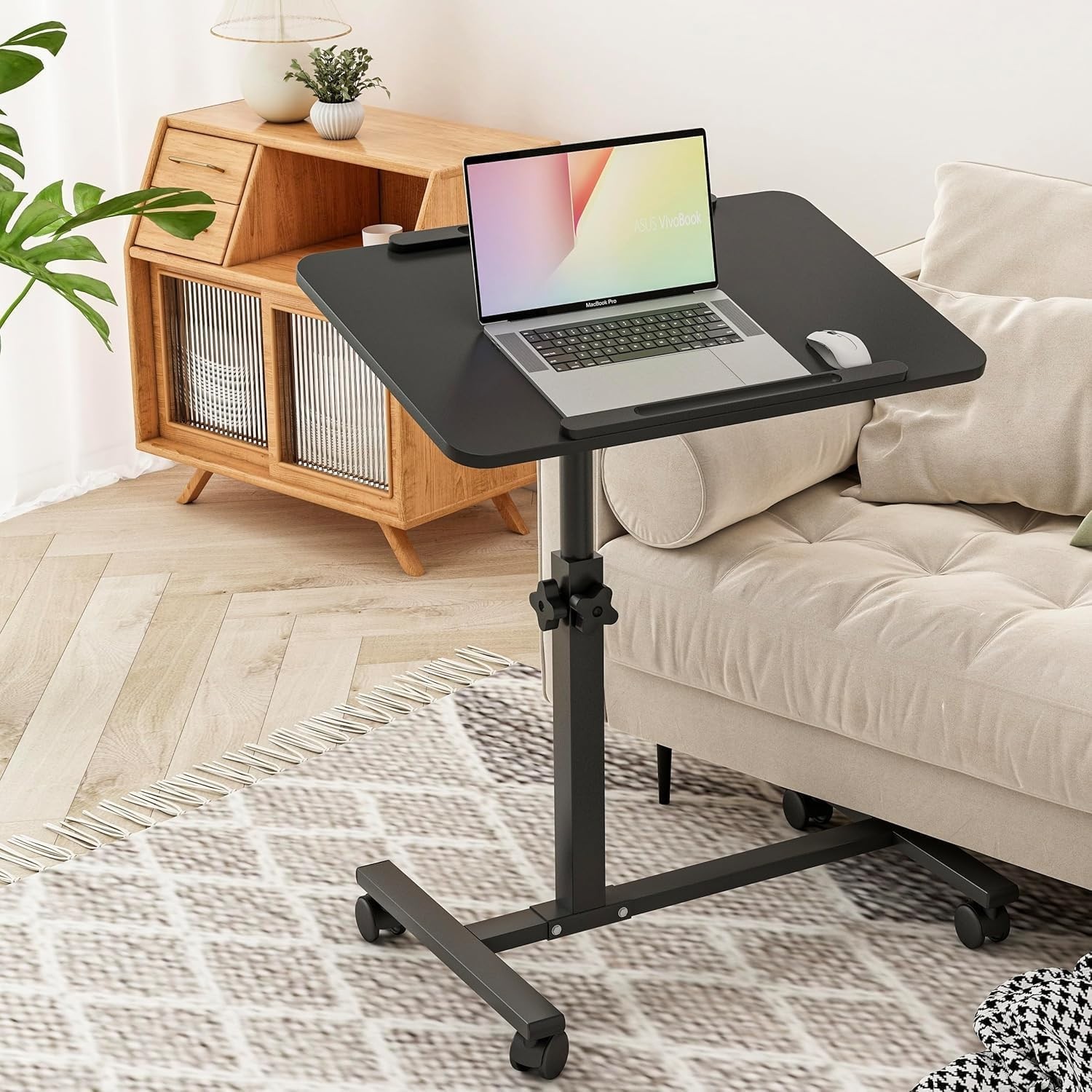 Laptop Table Mobile Adjustable Height Portable Desk Notebook Swivel PC Computer 