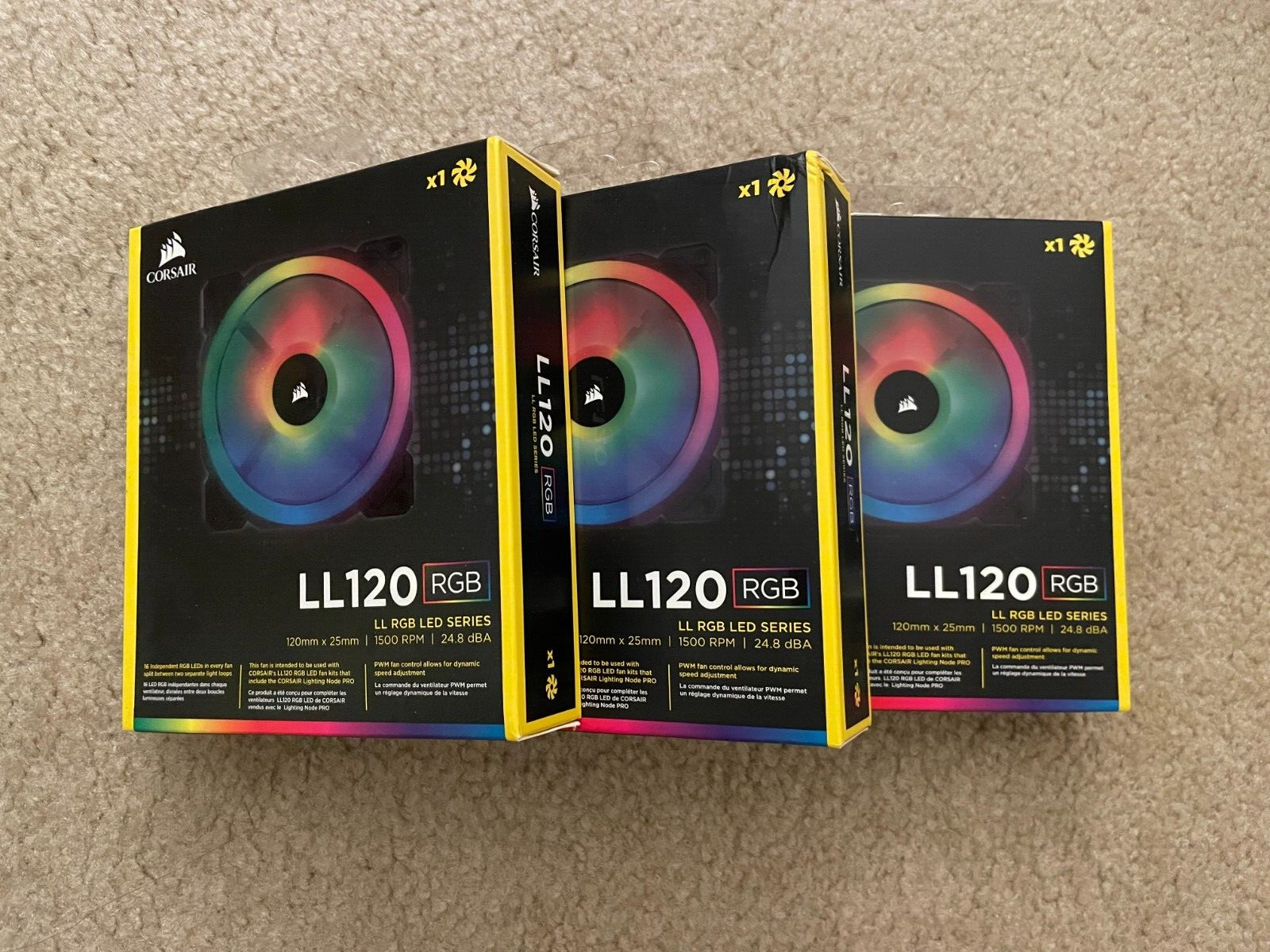 New~ 3x Corsair LL120 RGB, 120mm Dual Light RGB LED PWM Fan, No NODE controller
