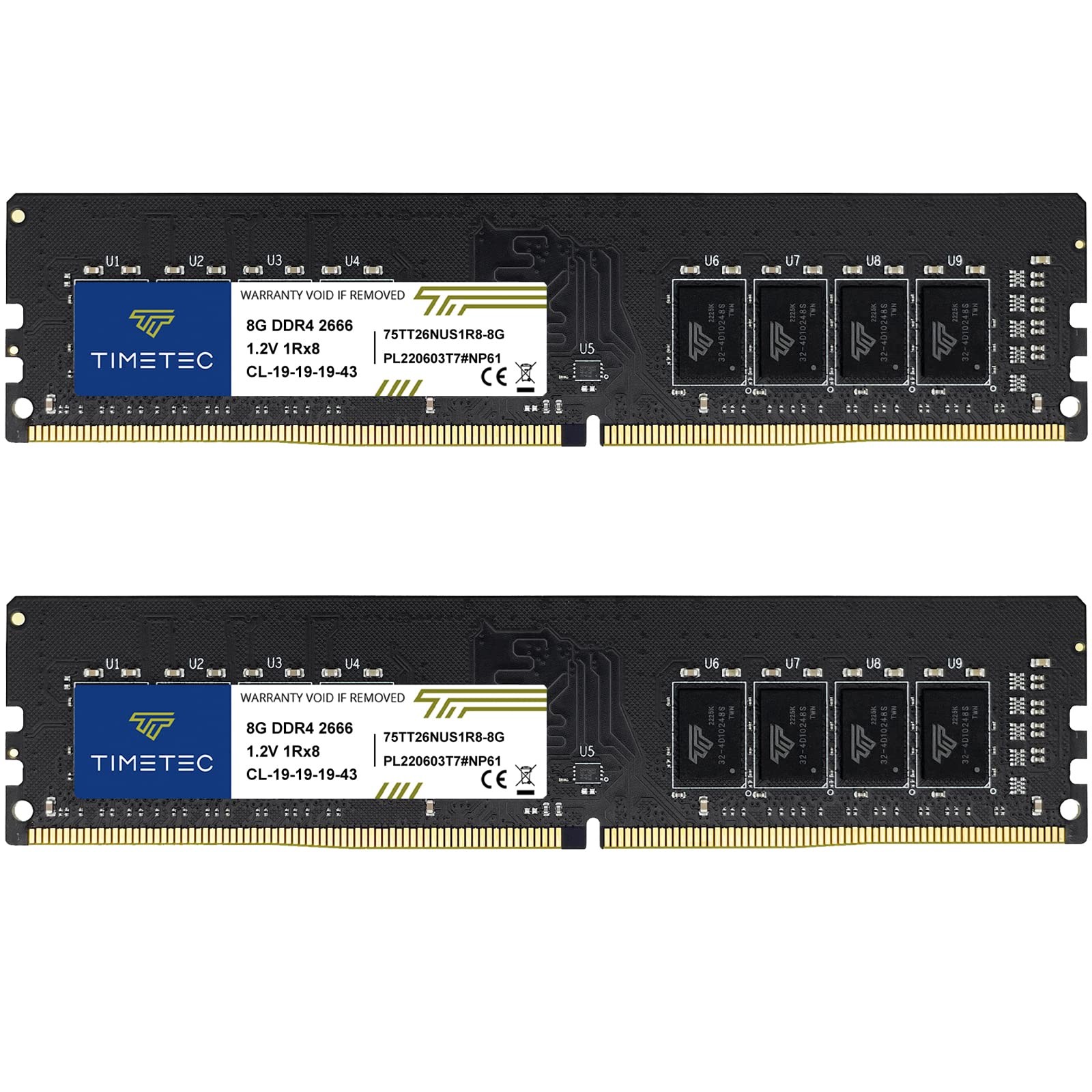 Timetec 16GB KIT2x8GB DDR4 2666MHz PC4-21300 Unbuffered Non-ECC 1.2V CL19 1Rx...