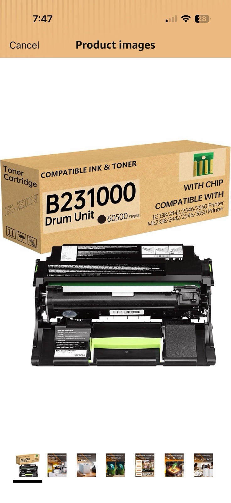 B231000 Black Drum Unit(with Chip) Compatible With Lexmark B241H00 60500 Pages