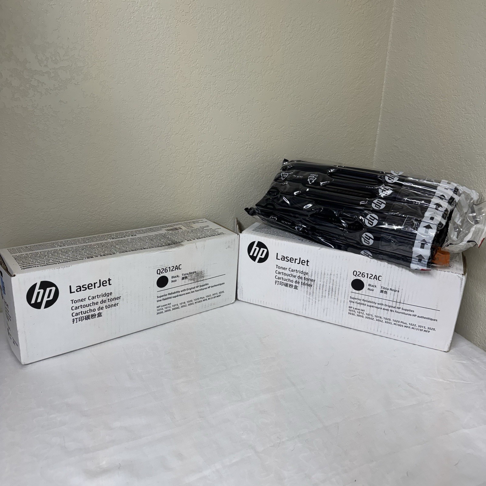 Two Genuine HP 12A Q2612AC Black Toner Cartridges OEM Sealed Box And Open Box