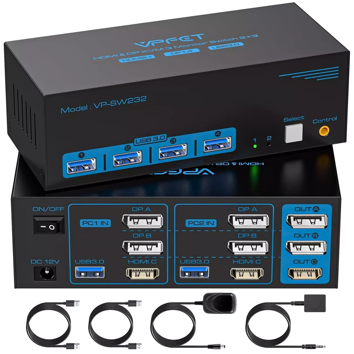 ✅ 8K 60Hz HDMI+2 Displayport KVM Switch 3 Monitors 2 PC Computers USB 3.0 Black