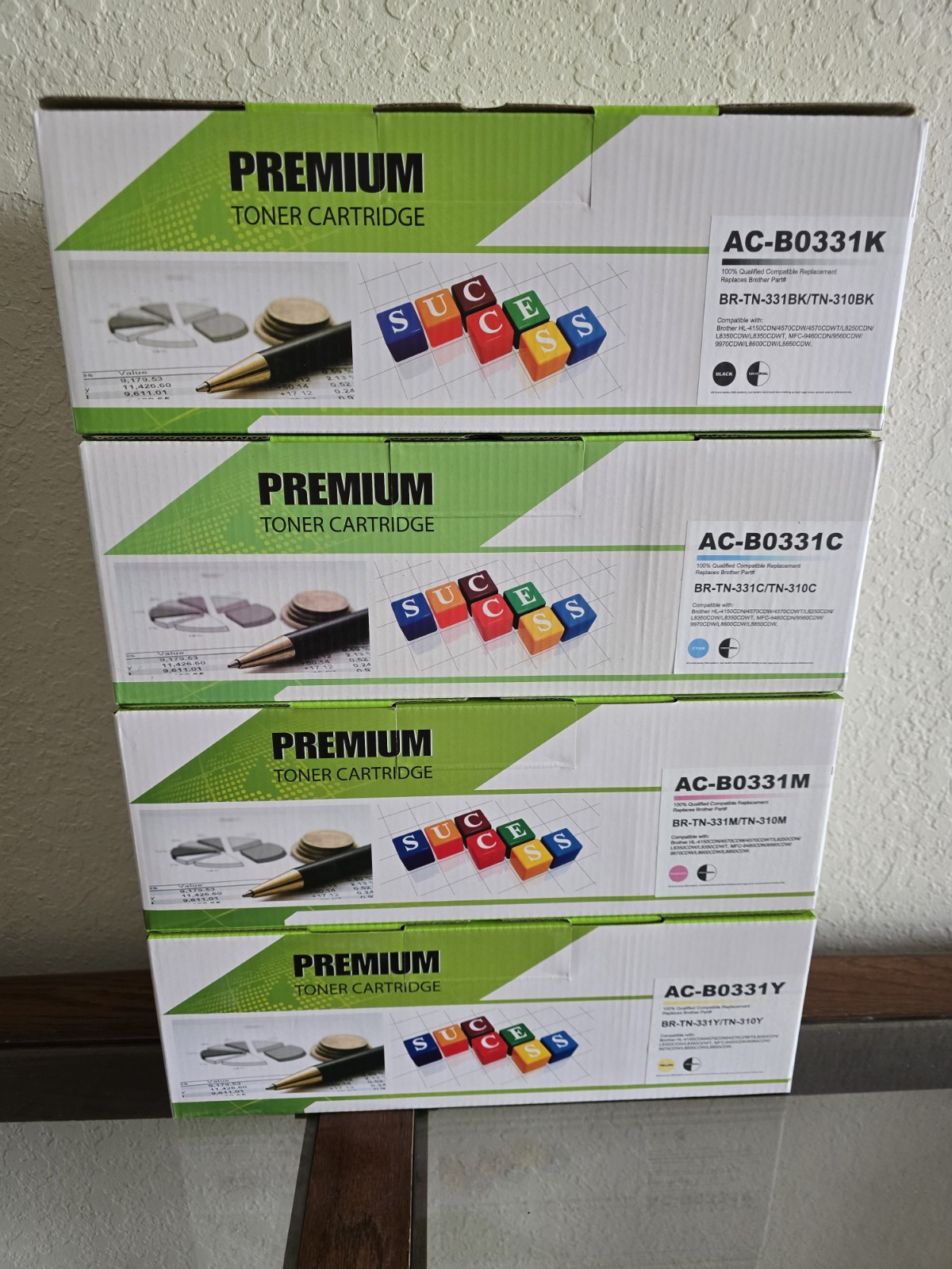 New AC-BO331 Premium Toner Cartridge Set Of 4- Black, Yellow, Cyan & Magenta.