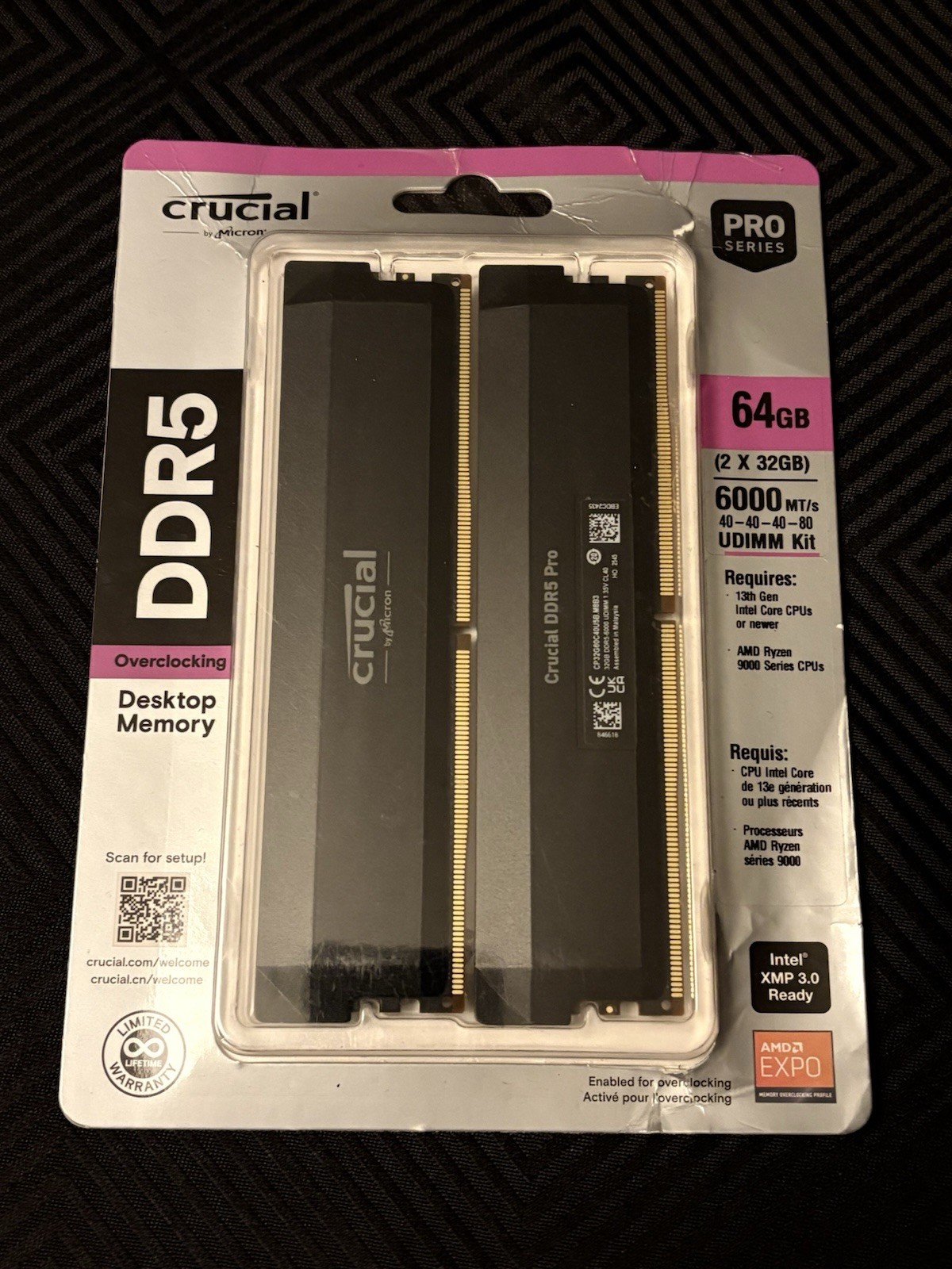 Crucial DDR5 Pro 64GB (2x32GB) 6000MT/s DDR5 SDRAM UDIMM XMP EXPO