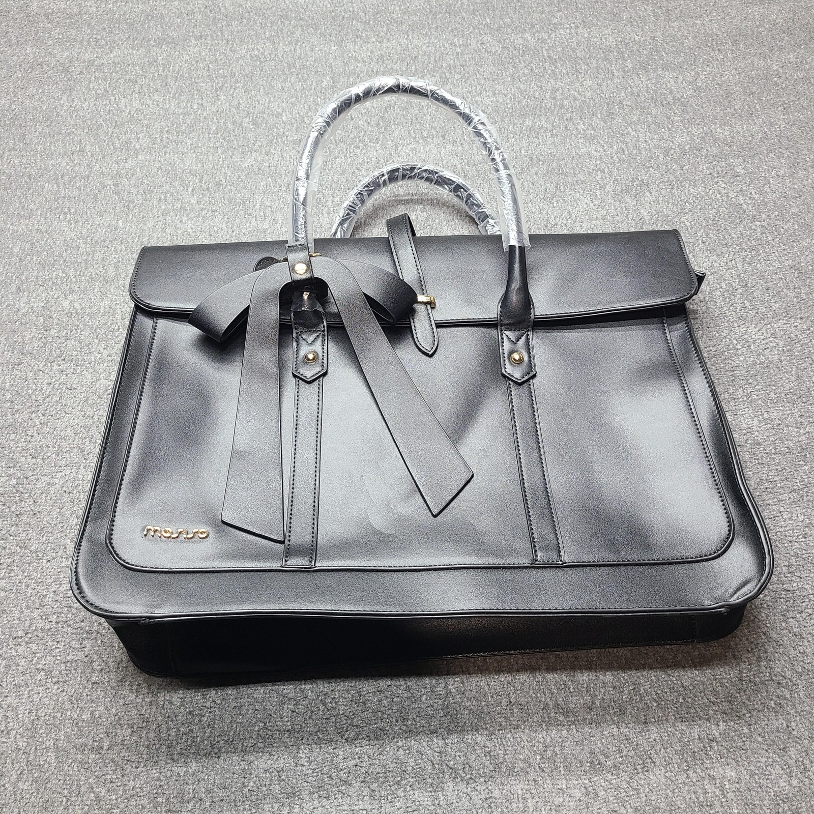 MOSISO Laptop Tote Bag Briefcase Black Faux Leather Bow Top Handle Work Shoulder