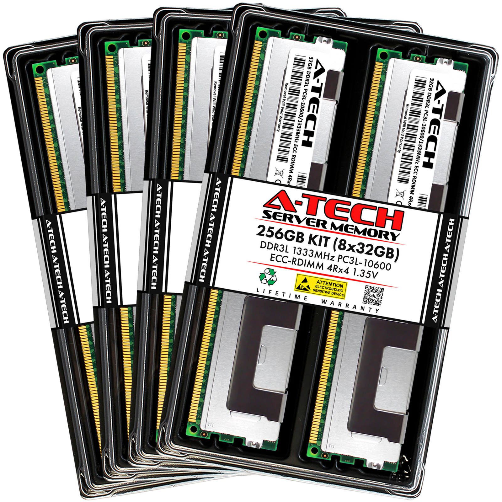 A-Tech 256GB 8 x 32GB 4Rx4 PC3L-10600R RDIMM DDR3-1333 ECC REG Server Memory RAM