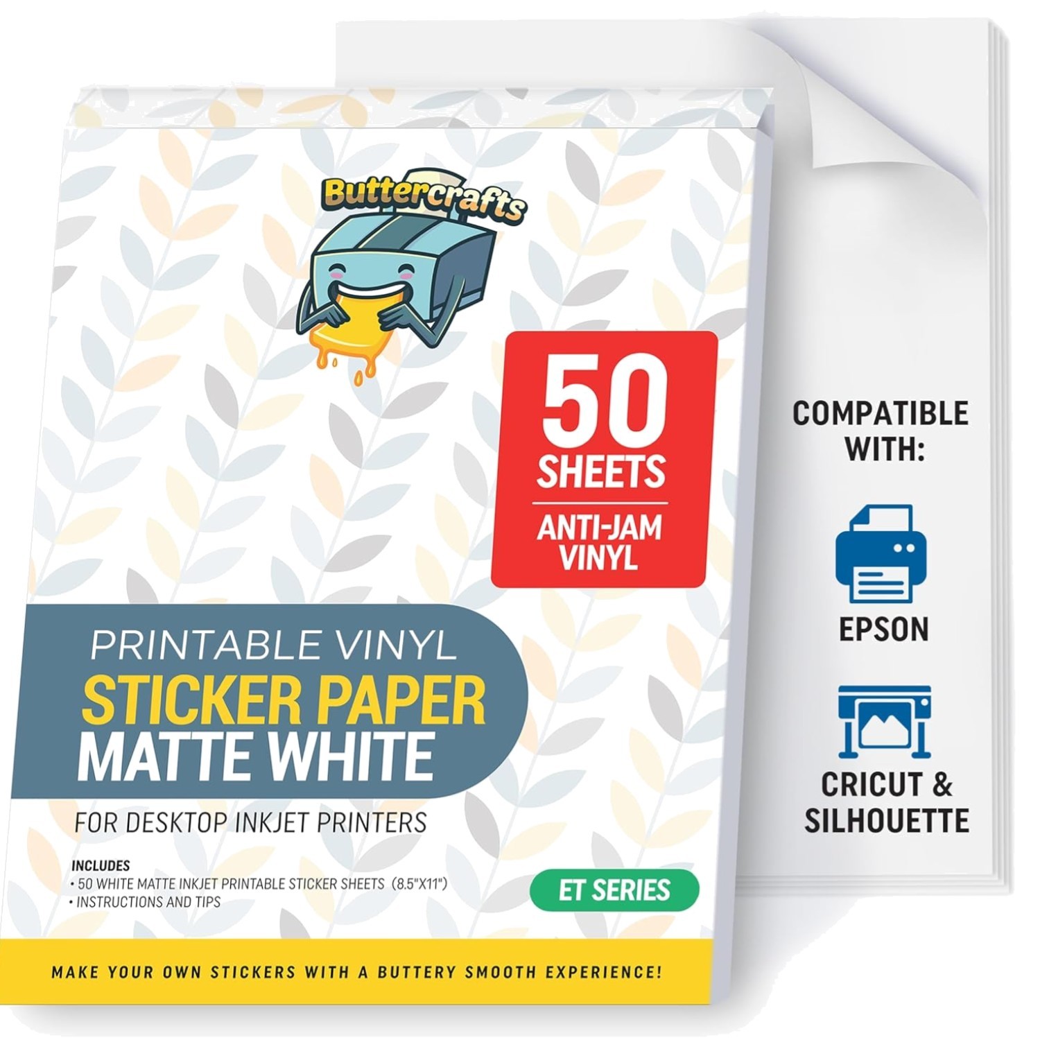 Matte Printable Vinyl Sticker Paper Waterproof 50 Sheets 8.5"x11", Inkjet Pri...