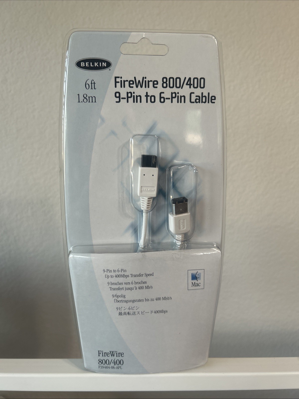 SEALED Vtg Belkin Fire Wire 800/400 9-Pin To 6-Pin Cable 6ft./1.8m White