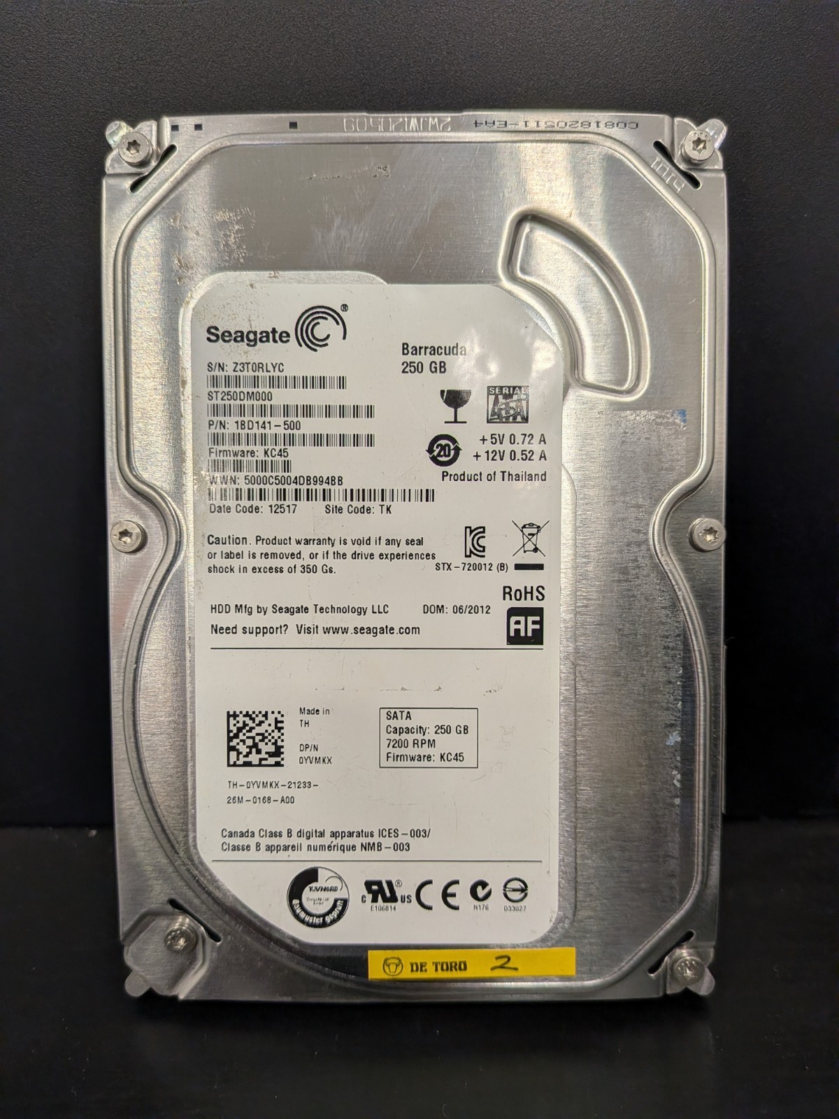 Seagate Barracuda ST250DM000 250GB 3.5 SATA 7200 - DoD Wiped SMART Pass