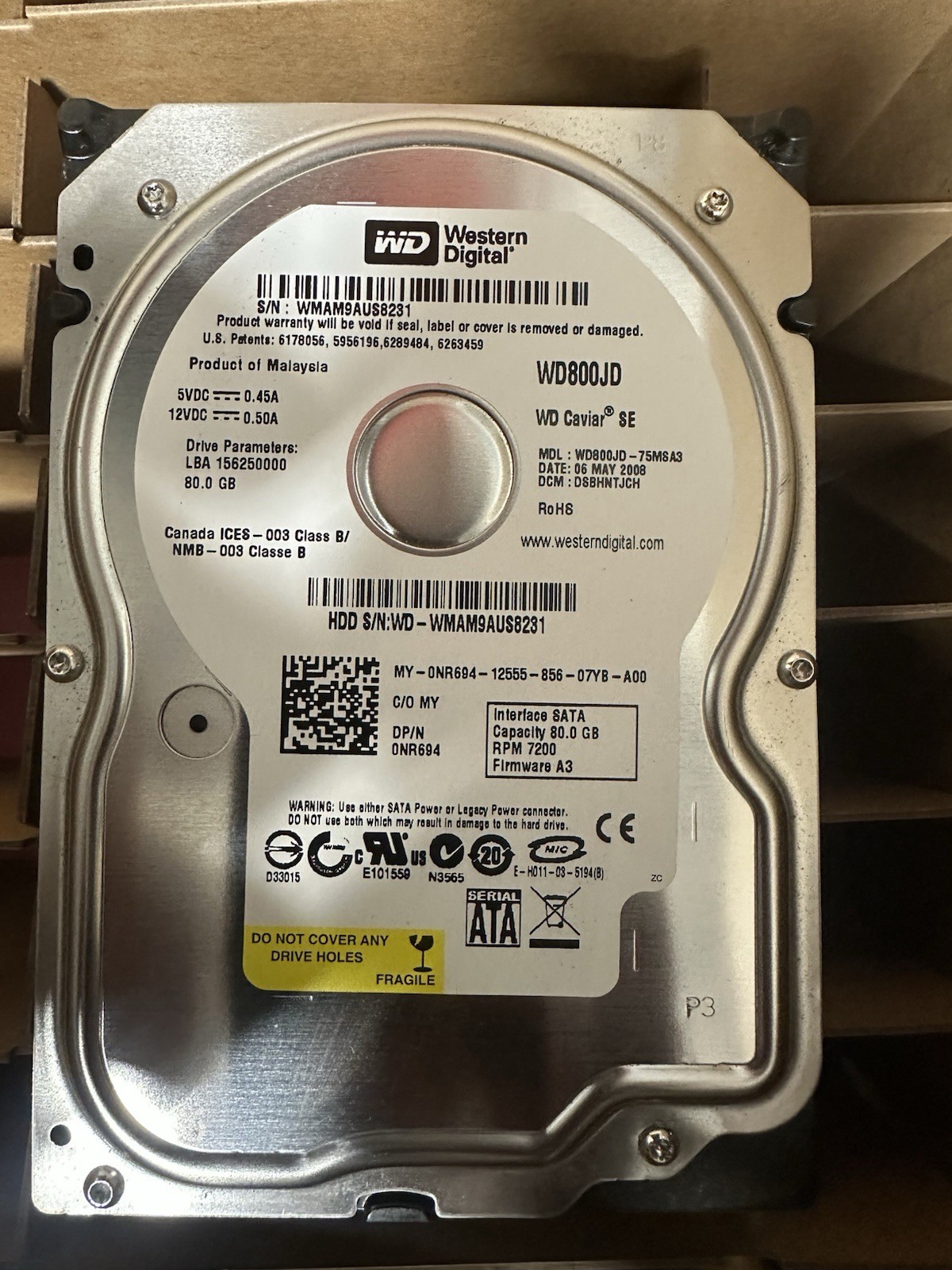 Western Digital WD800JD-75MSA3 80GB HDD 3.5 7200RPM SATA WD800JD75MSA3