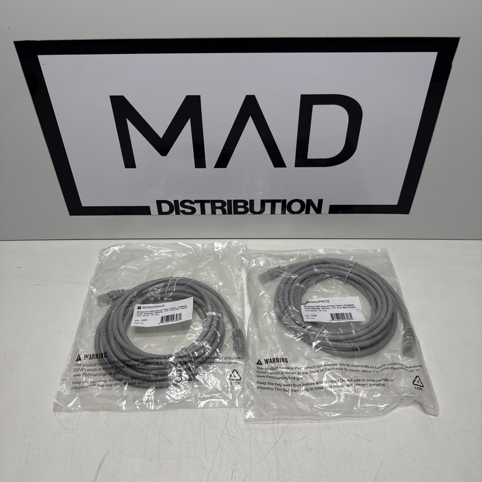 Monoprice Patch Cord,Cat 6,Booted,Gray,14 ft. 2308 Monoprice 2308 / Lot Of 2