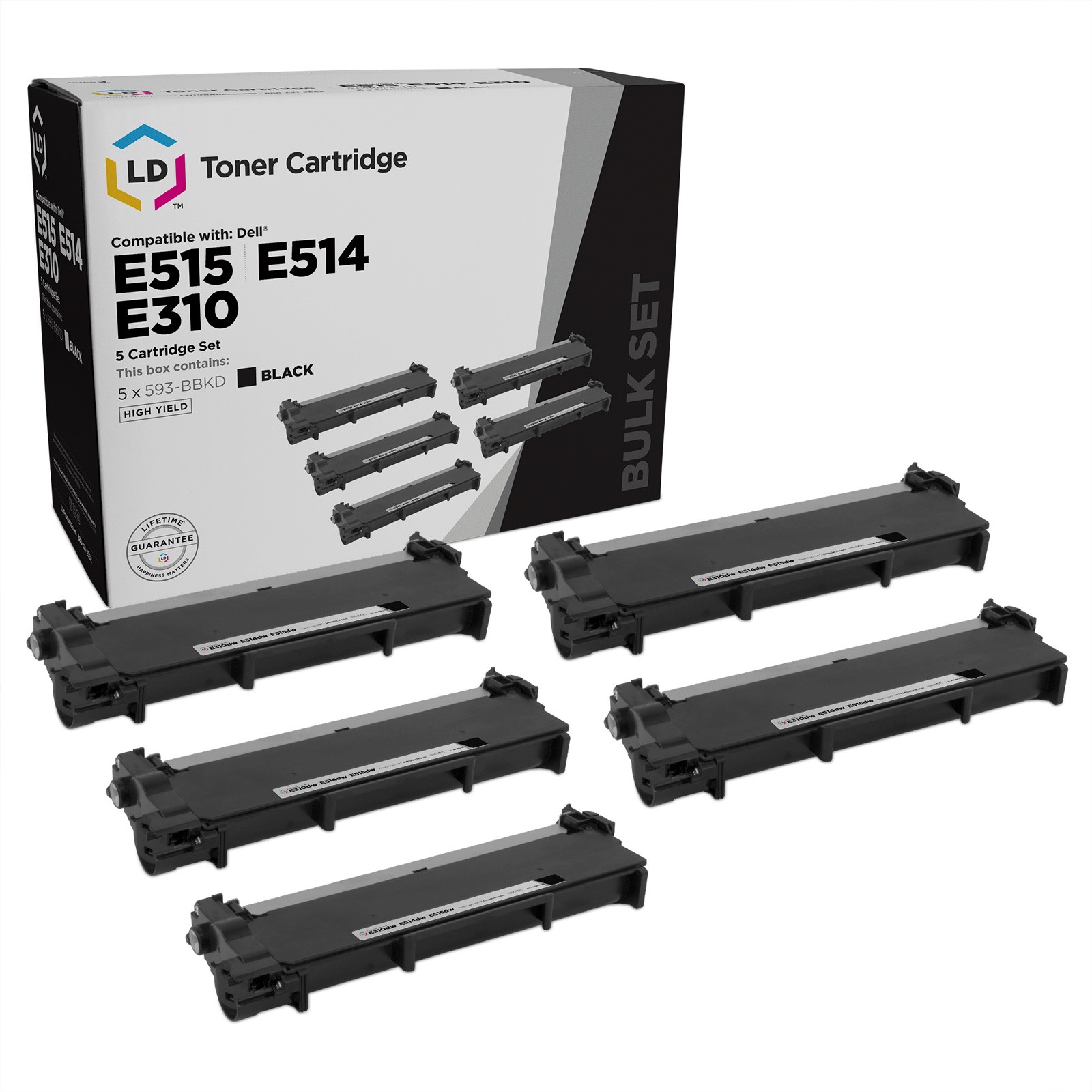 LD  5pk Comp Black Cartridge for Dell Toner 593-BBKD 593BBKD 2RMPM CVXGF E514dw
