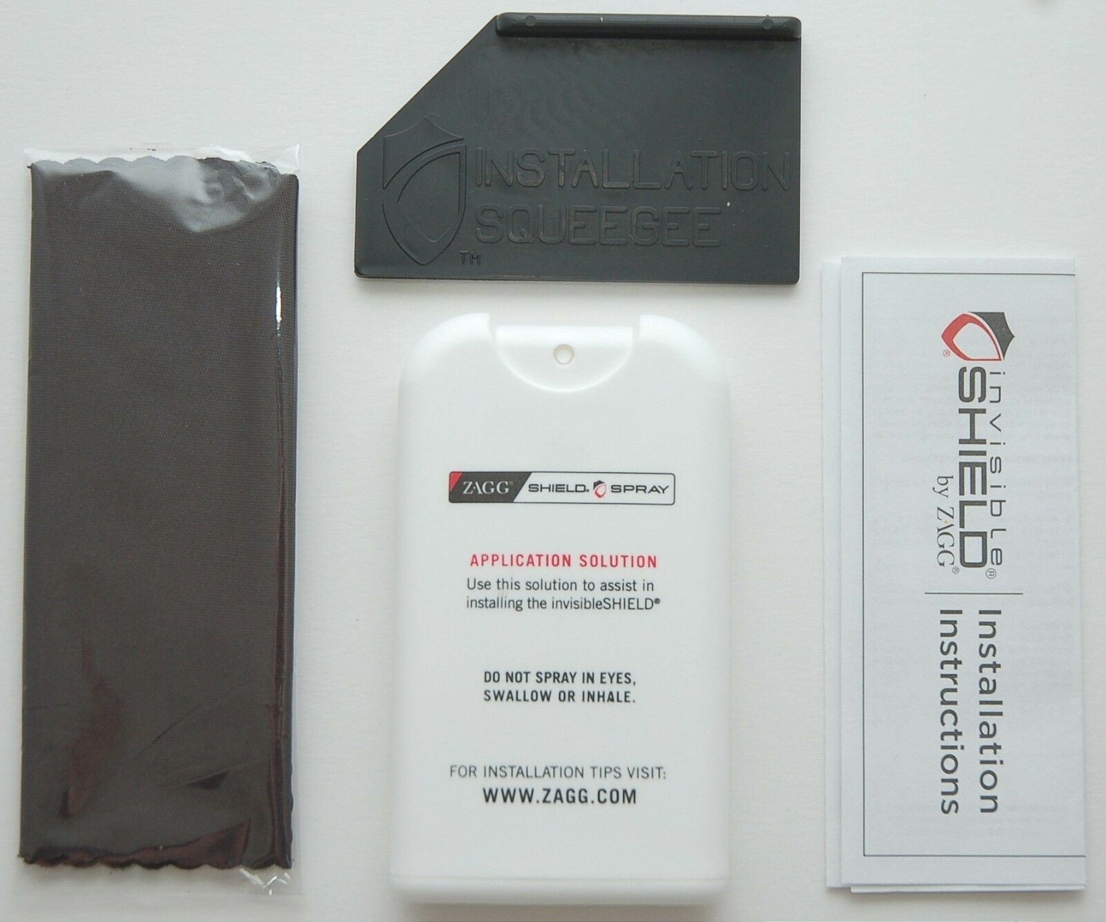 NEW Zagg Invisible Shield Screen Protector Installation Spray Squeegee Cloth Kit