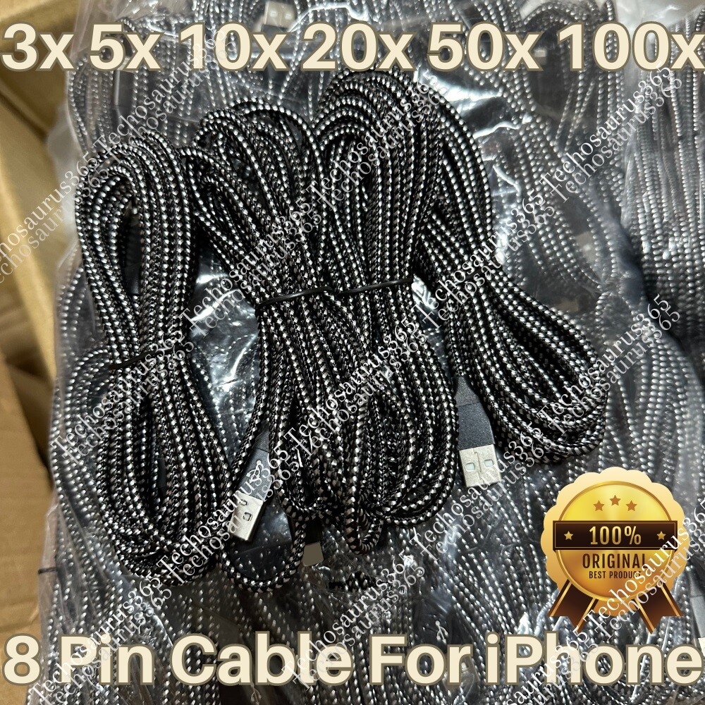Bulk Lot Braided USB Cable 6ft For iPhone 14/13/12/11/X/8/7/6/5 Fast Charge Cord