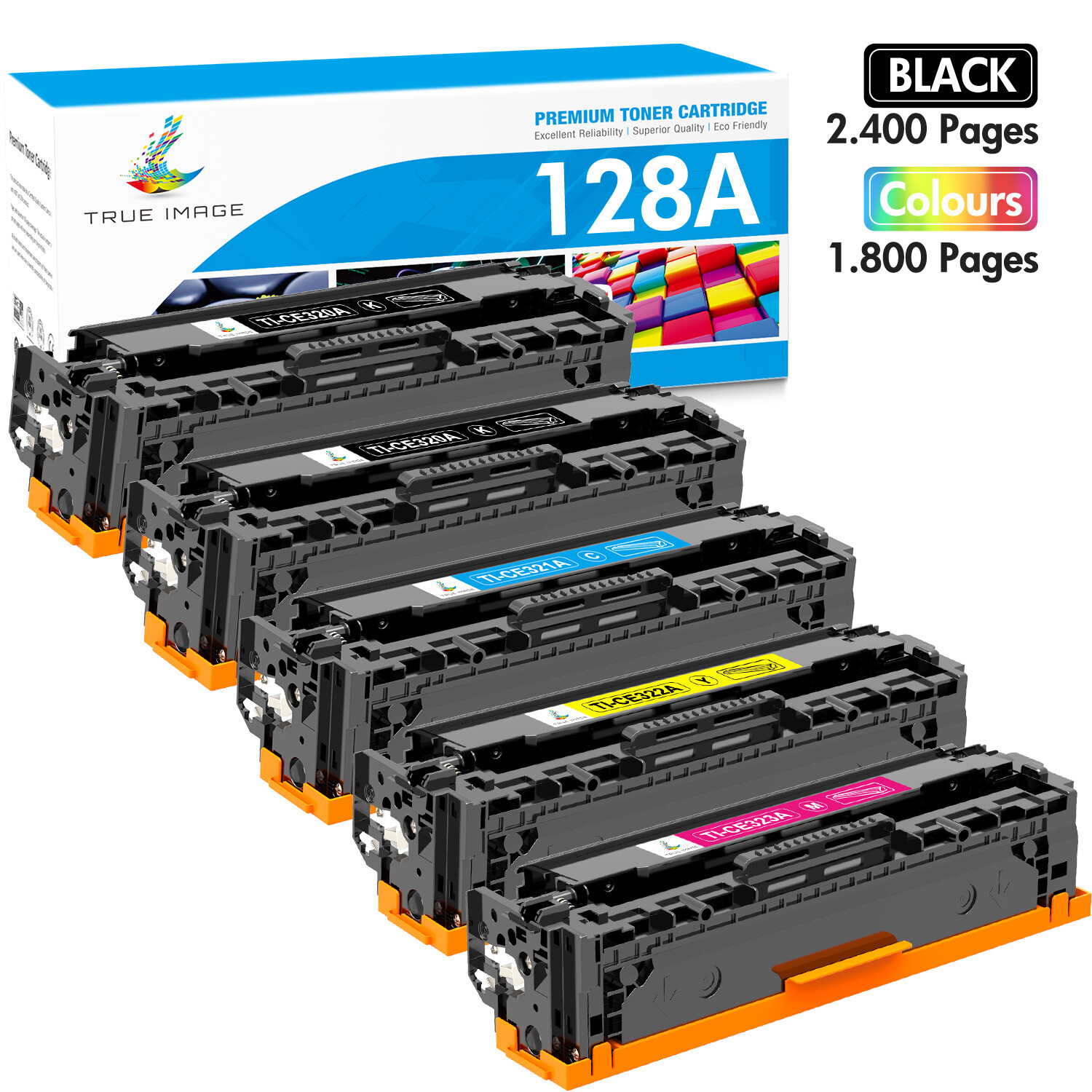 5 PK CE320A - CE323A 128A Color Toner Set For HP LaserJet Pro CM1415FNW CP1525NW