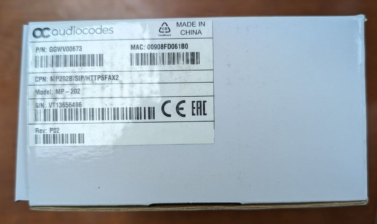 Audiocodes MP -202 HTTPS Fax Adapter (P/N GGWV00673)