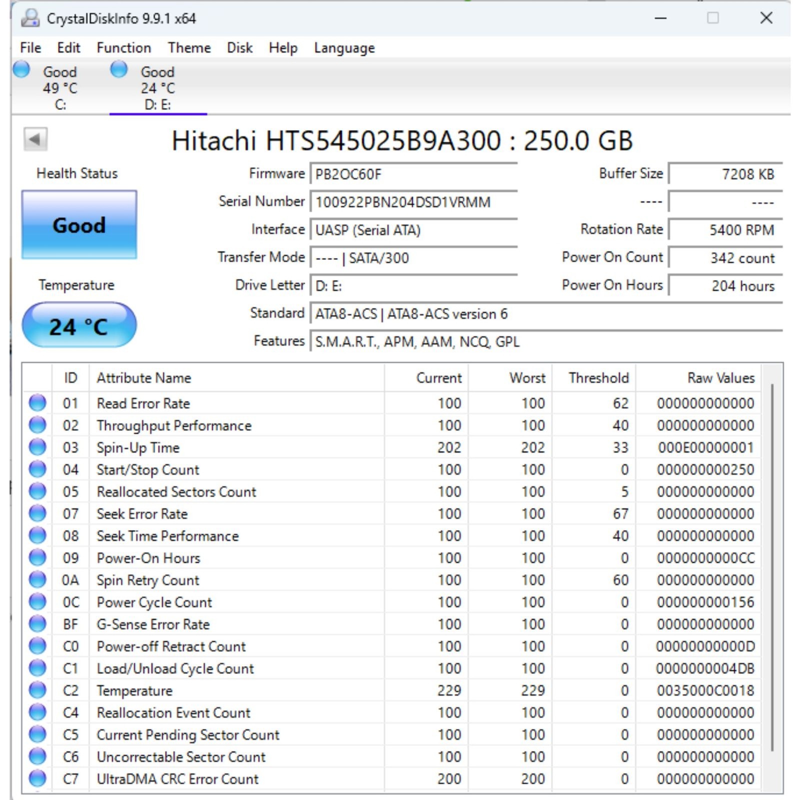 Hitachi 250GB 2.5" SATA Laptop HDD Hard Drive