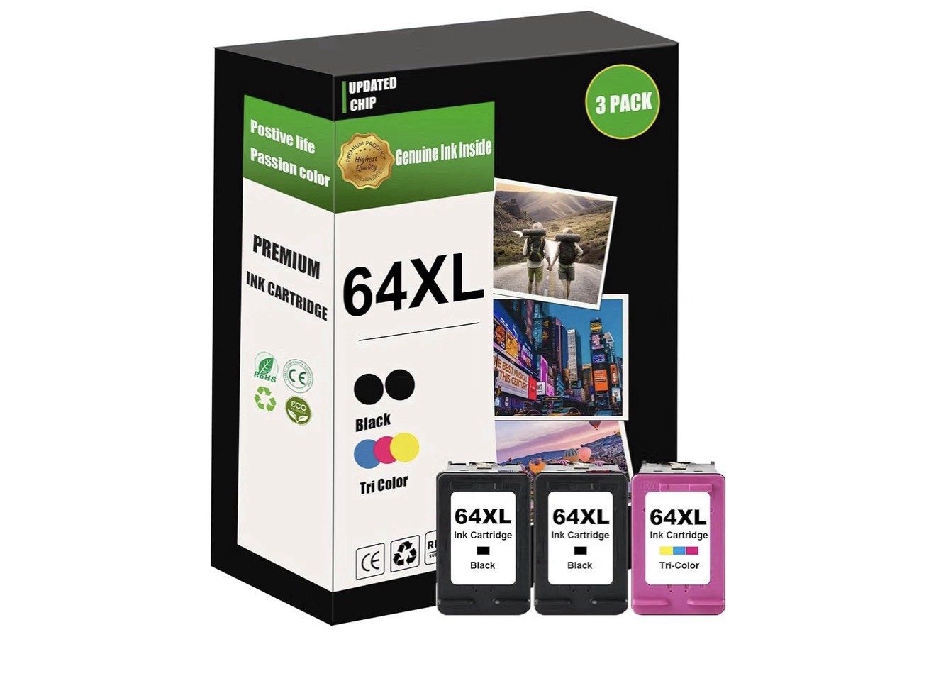 64XL Ink Cartridge, 2 Black, 1 Color, Brand New, Sealed
