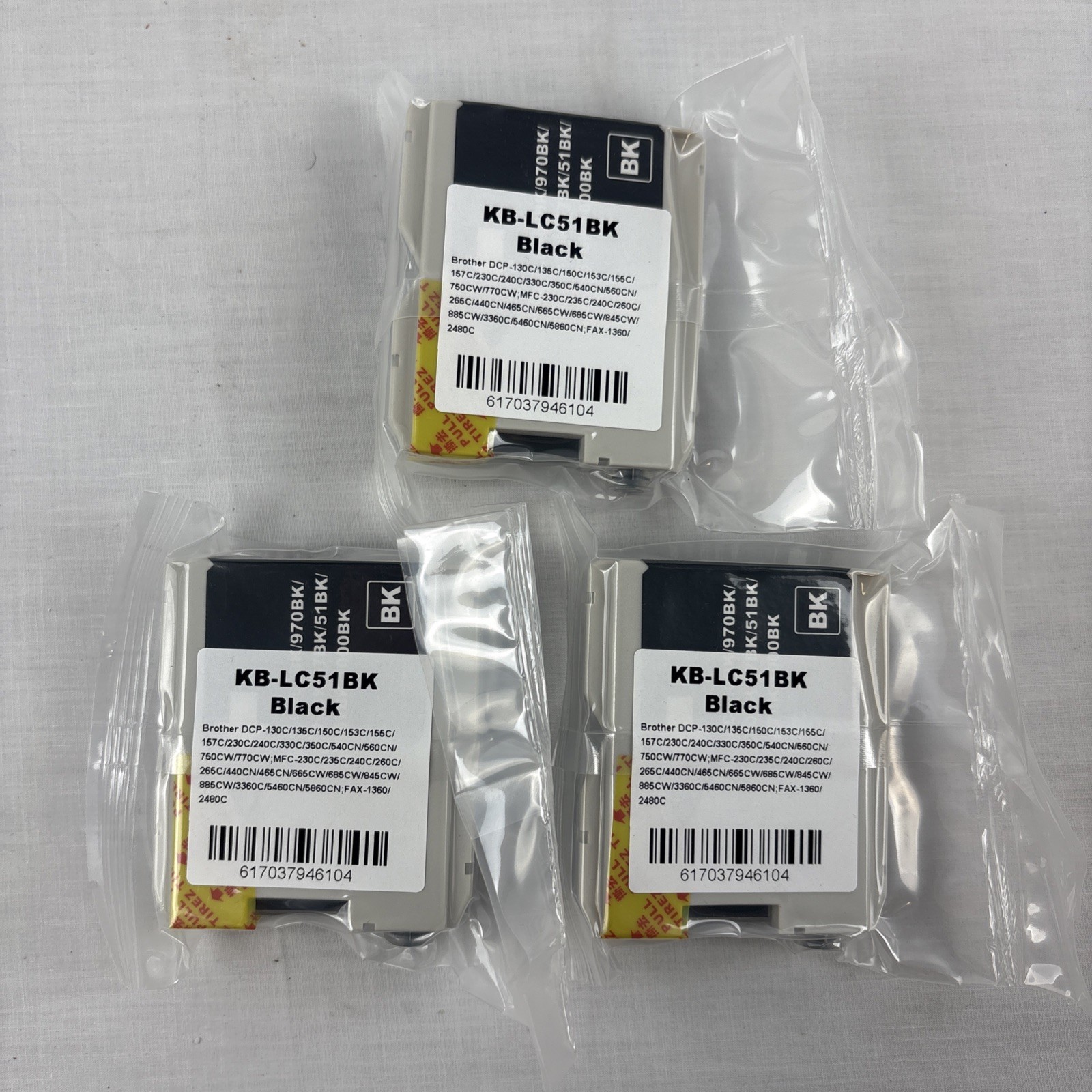 Brother KB-LC51BK Black Color Printer Ink Replacement Cartridge NEW Lot Of 3