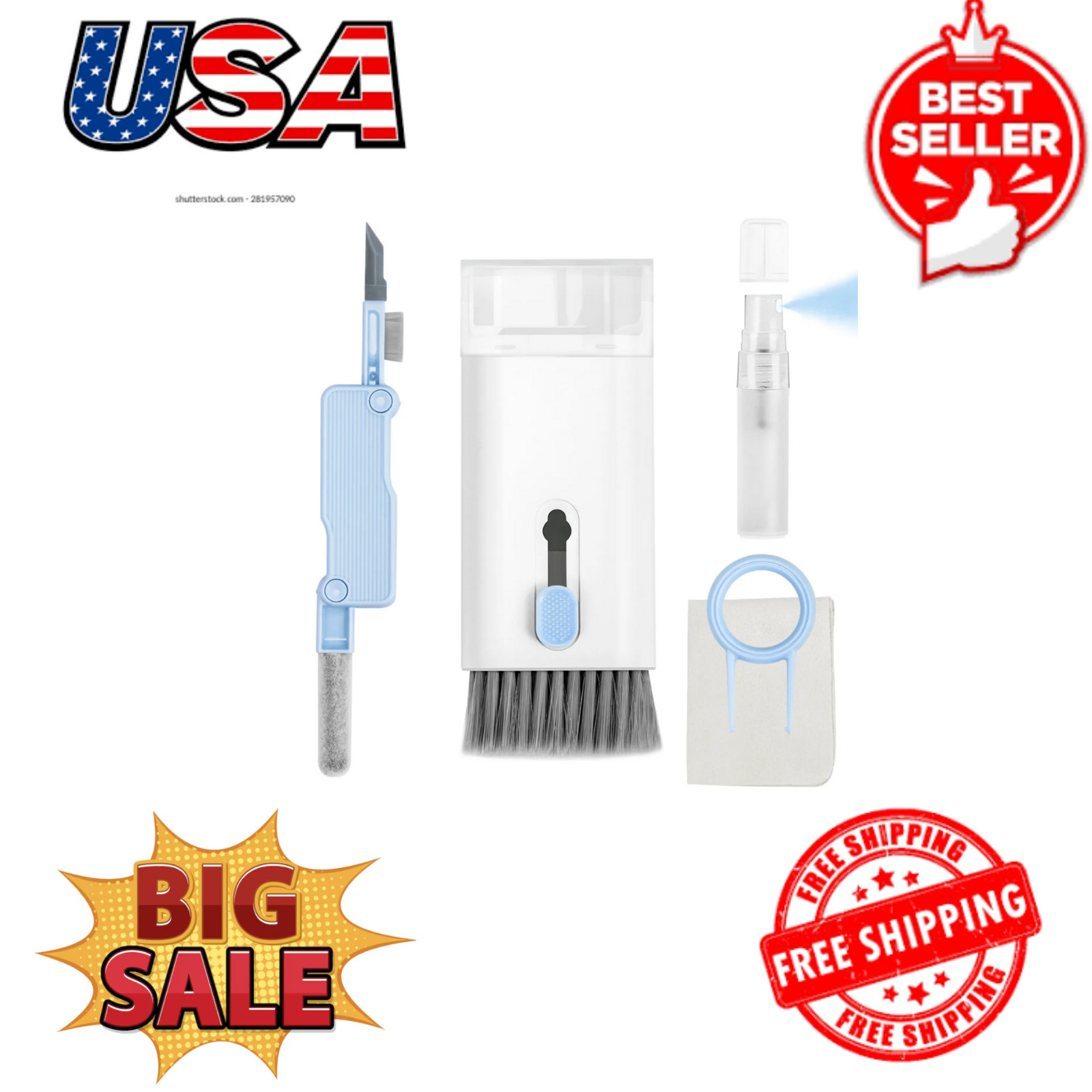 7Pcs Electronic Cleaning Kit Keyboard Brush 7-In-1 Cleaning Pen Monitors Sprayer