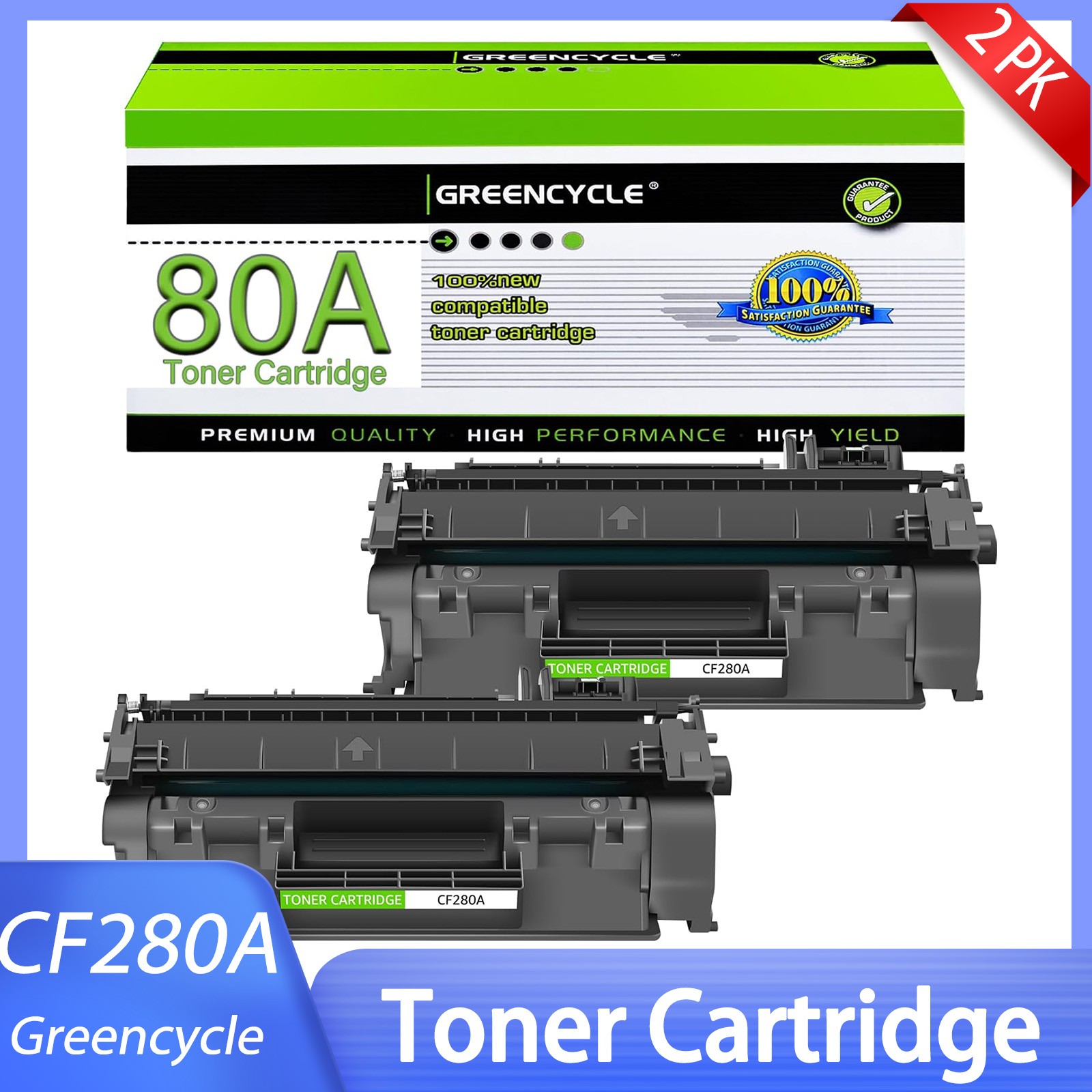 Two Pack 80A Toner Cartridge for HP CF280A Pro 400 M401dw M425dw Printer