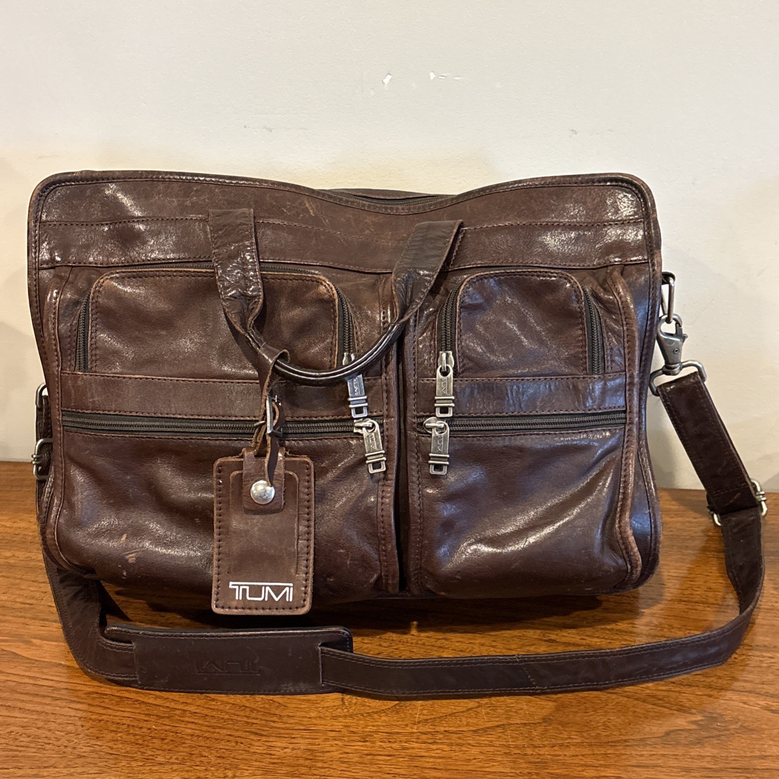 VTG 70s Tumi Brown Leather Expandable Briefcase Laptop Messenger Bag Rugged Worn