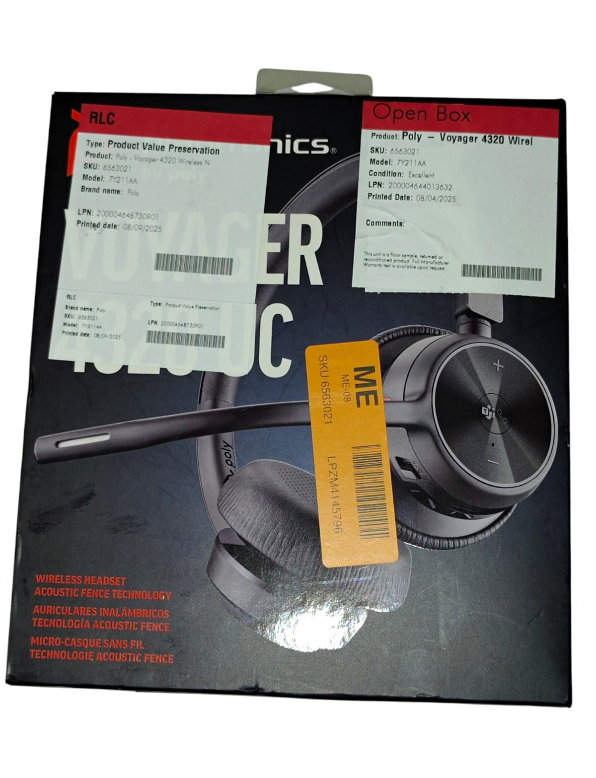 Poly Voyager 4320 UC Wireless Bluetooth USB Headset Boom Mic Dual Black