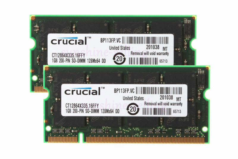 2GB 2 GB Crucial 2X 1GB PC2700 DDR333MHz 200Pin Sodimm Memory RAM Low Density，