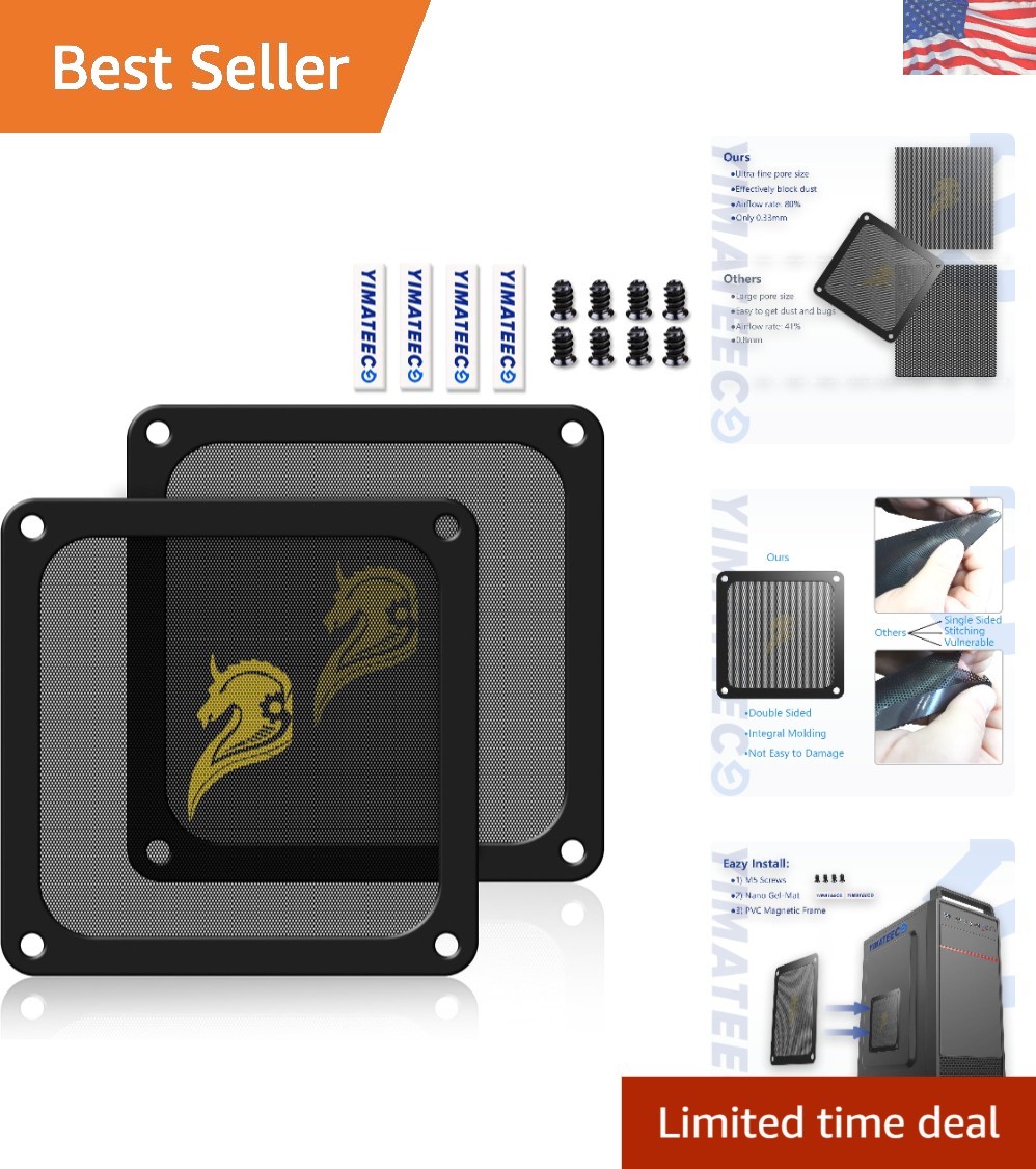 Ultra-Fine 0.3mm PC Dust Filter - 2pcs Black Magnetic Frame for Noise Reduction