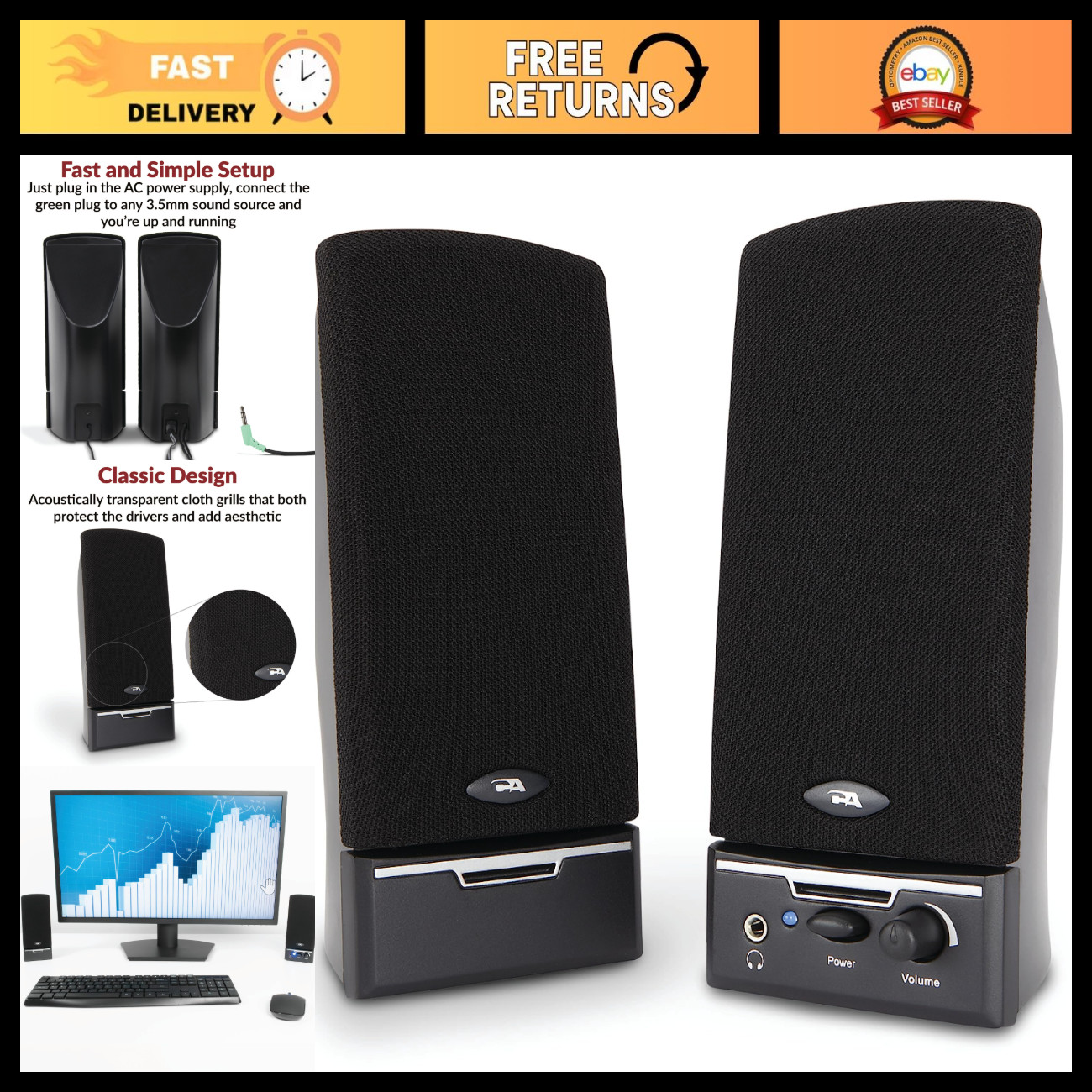 2.0 Computer Speakers, 4W Stereo Sound, High-Quality Audio, USB Powered, Compact