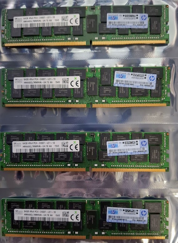256GB 4x64GB SK hynix HMAA8GL7MMR4N-UH PC4-2400T ECC LRDIMM HPE