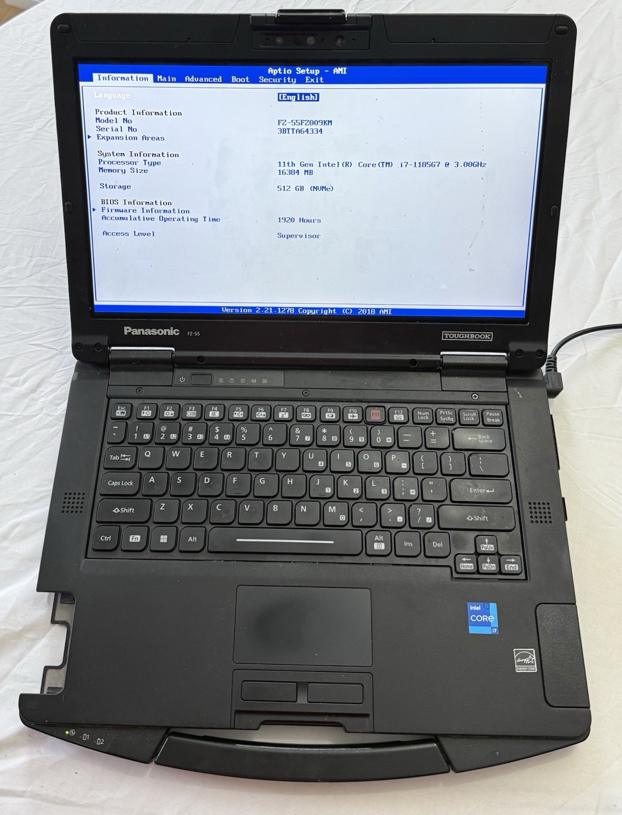 Touch Panasonic Toughbook FZ-55 i7-1185G7 Touch 4G 16GB 512GB NVME No Battery