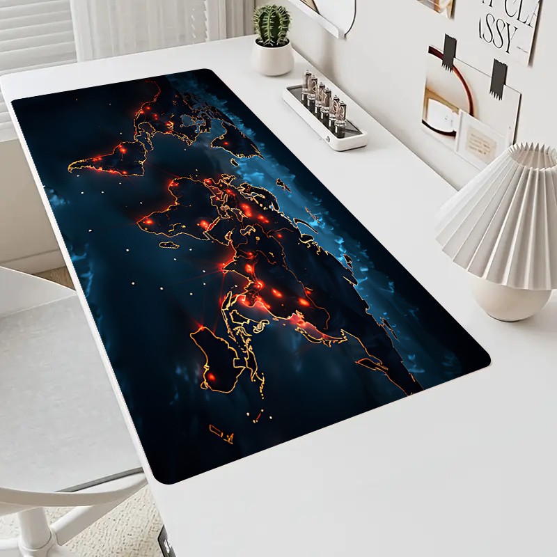 World Map LED Glow Mouse Pad Oversized Game Desk Pad with Bright Colors Smooth