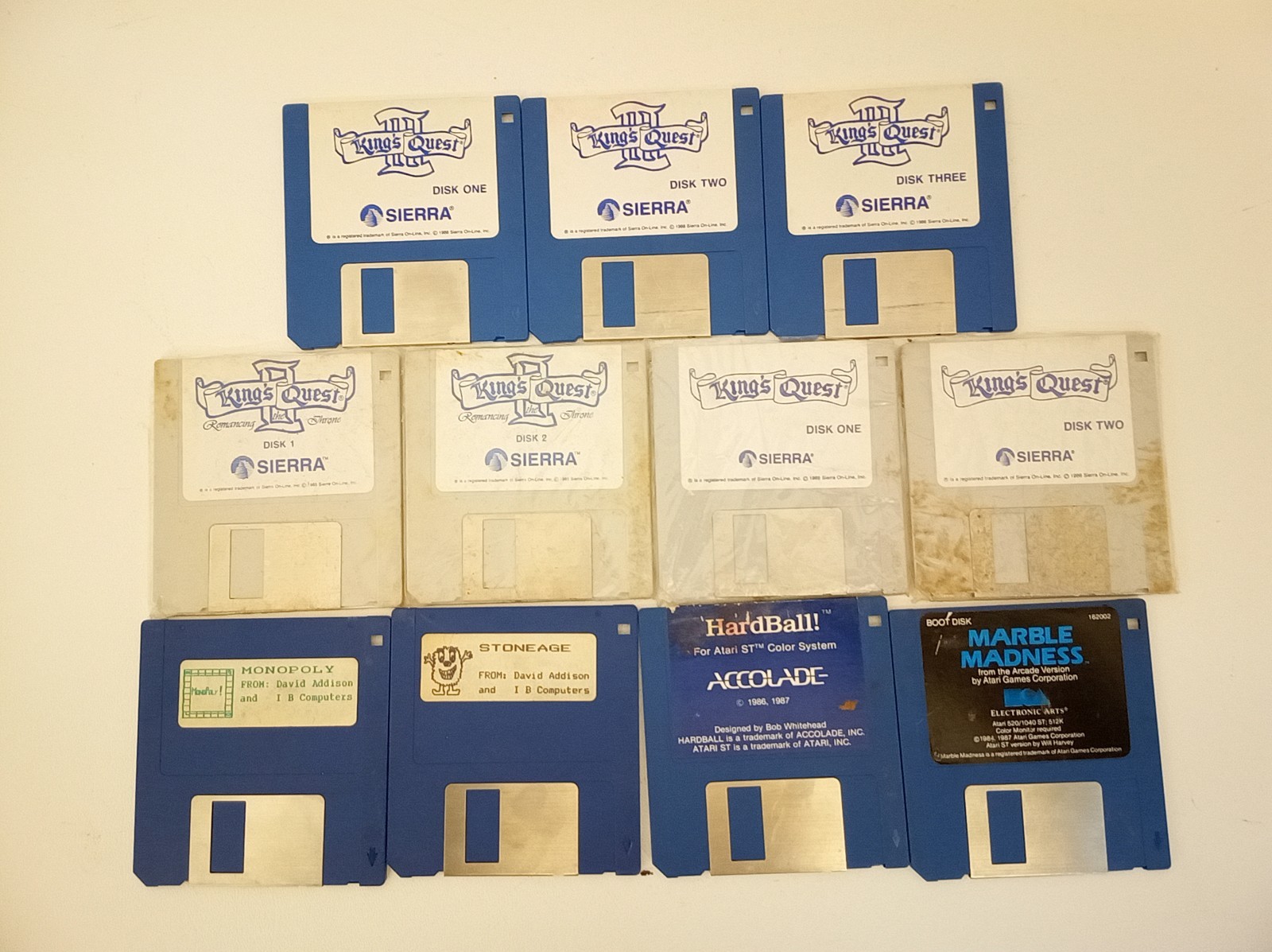 11 vintage 80s 3.5" floppy disks games Kings Quest Marble Madness Atari Sierra +