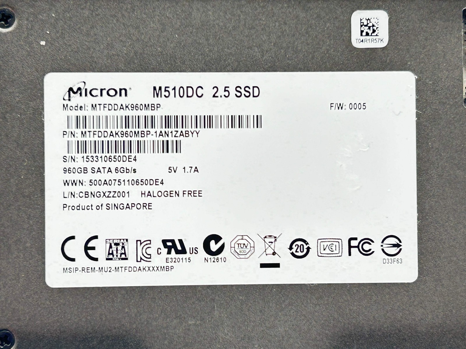 Micron Crucial M510DC (MTFDDAK960MBP) 2.5 960GB SATA SSD - 78% Health